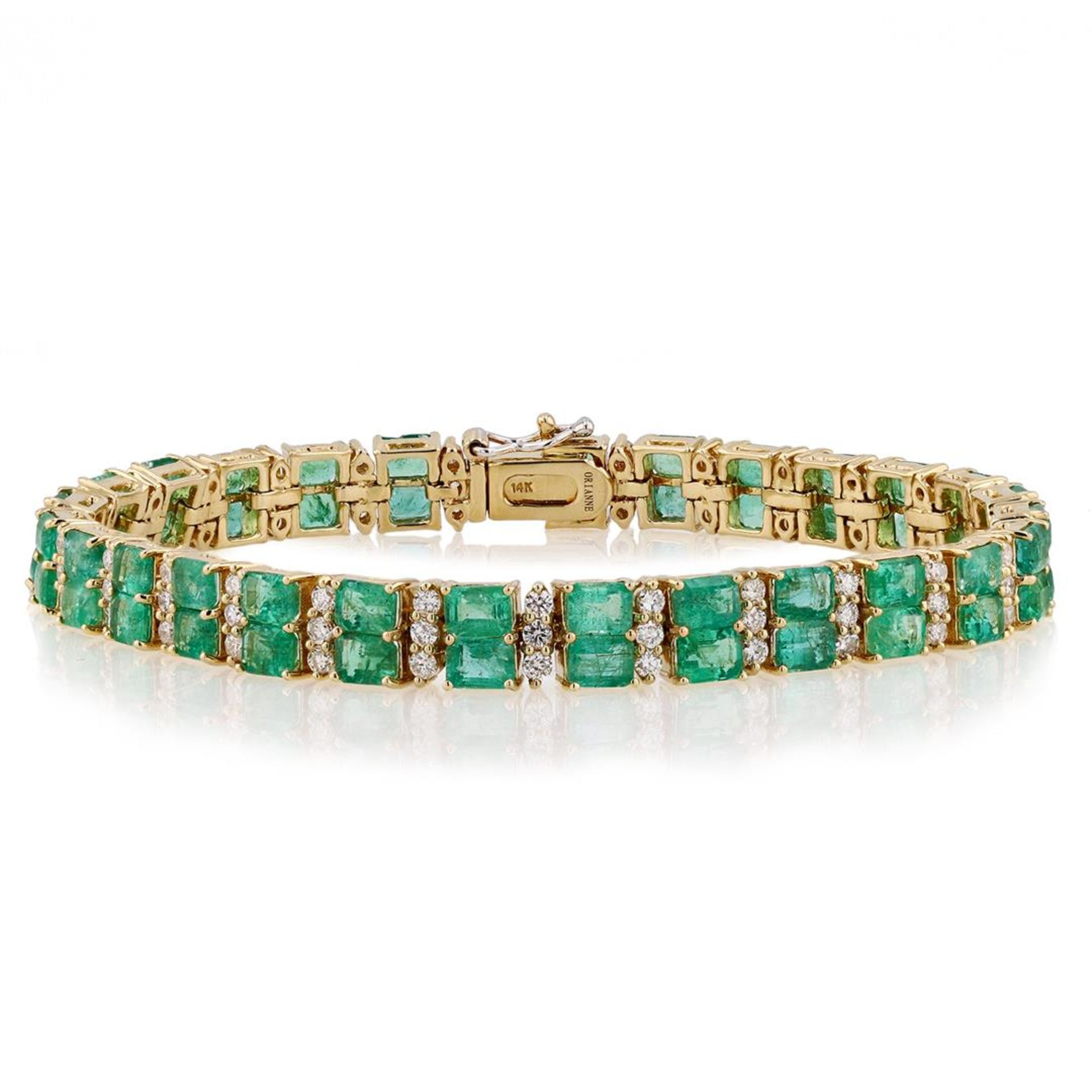 12.25ctw Emerald and 2.20ctw Diamond 14K Yellow Gold Bracelet