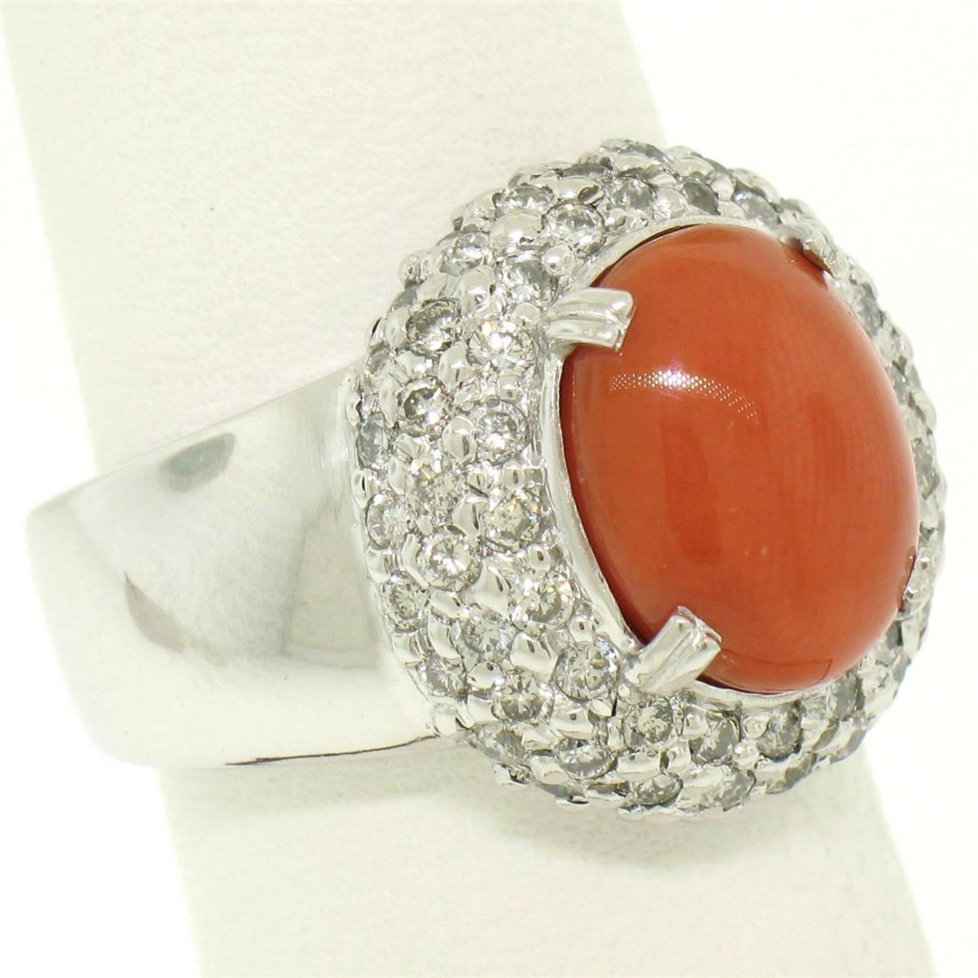 14kt White Gold Oval Cabochon Red Coral Ring w/ 2.10ctw Diamond Halo - Image 5 of 8