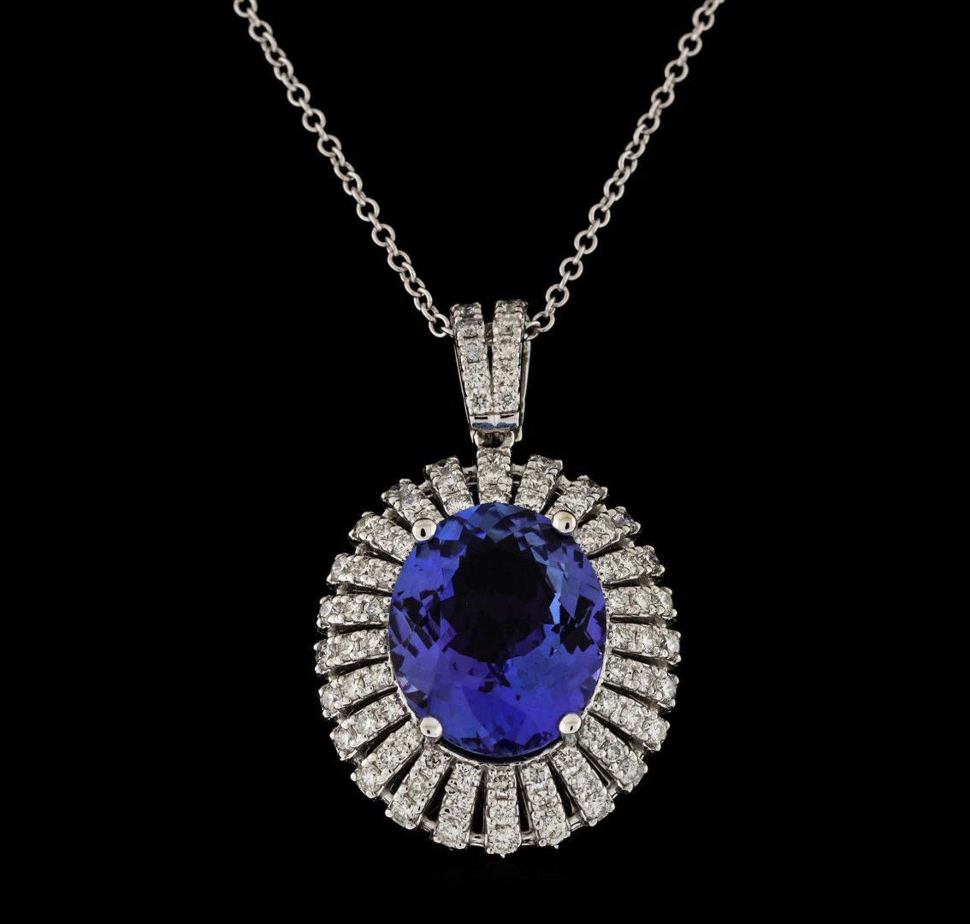 6.81 ctw Tanzanite and Diamond Pendant With Chain - 14KT White Gold - Image 2 of 3
