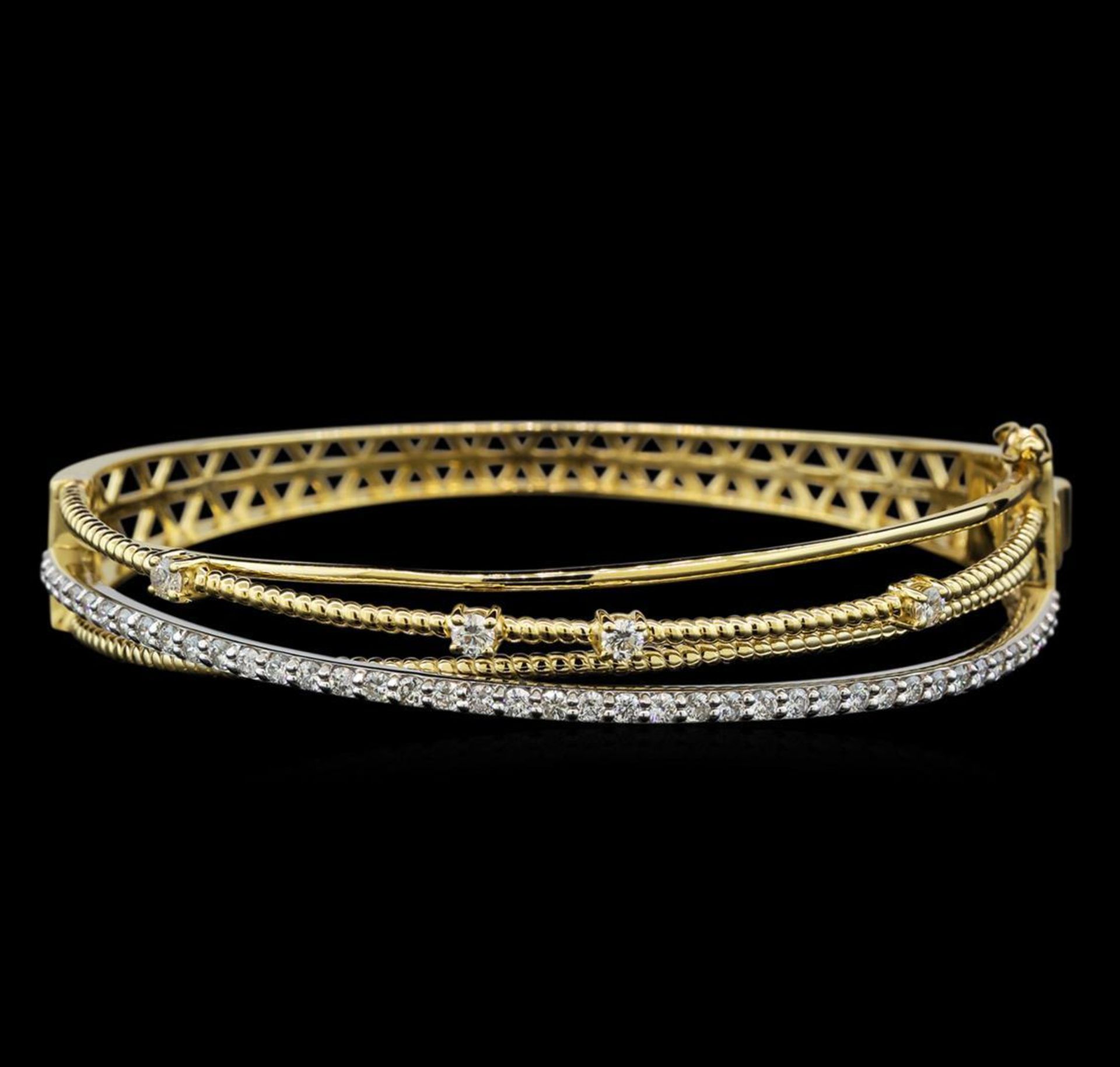 1.31 ctw Diamond Bangle Bracelet - 14KT Yellow and White Gold