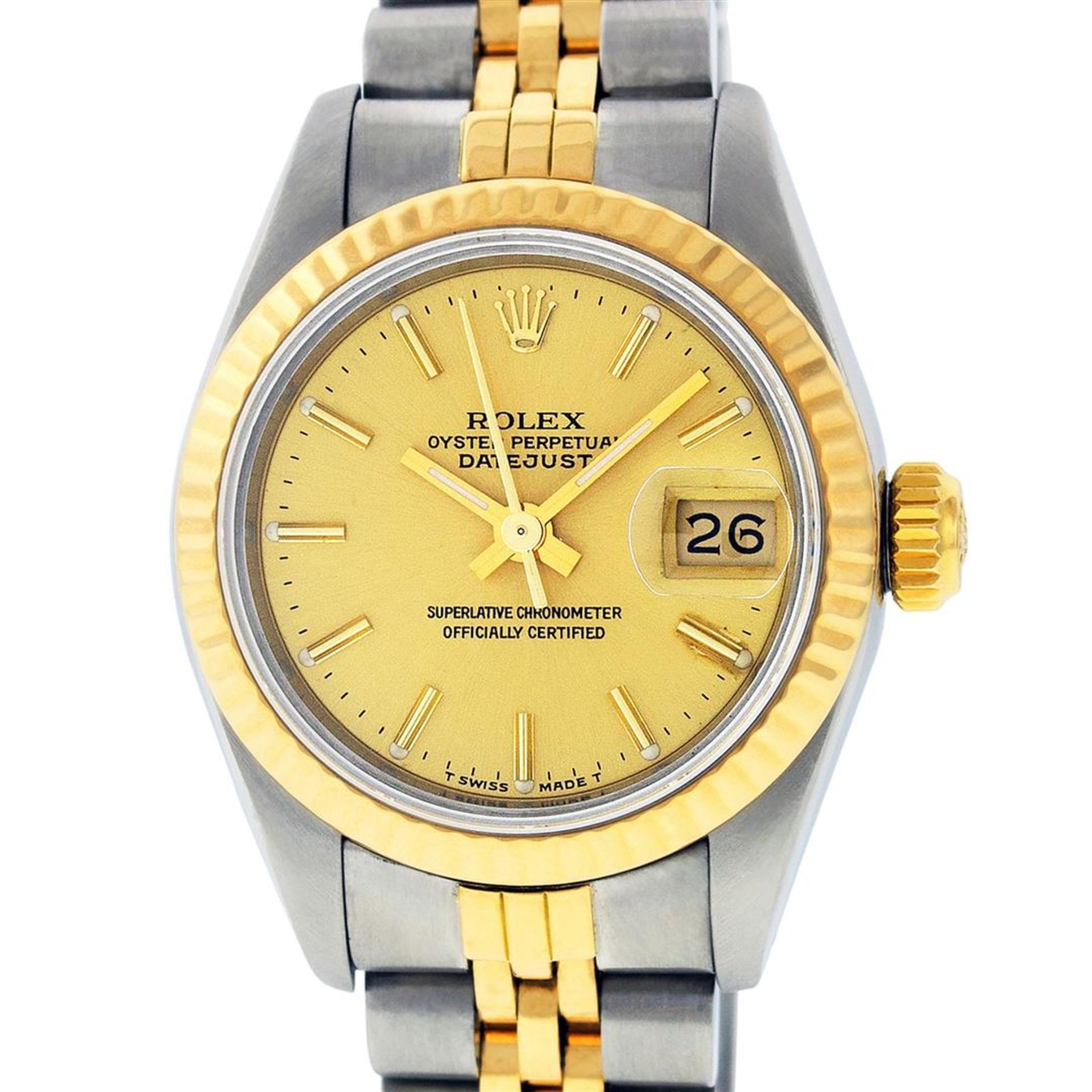 Rolex Ladies 2 Tone Champagne Index Datejust Wristwatch