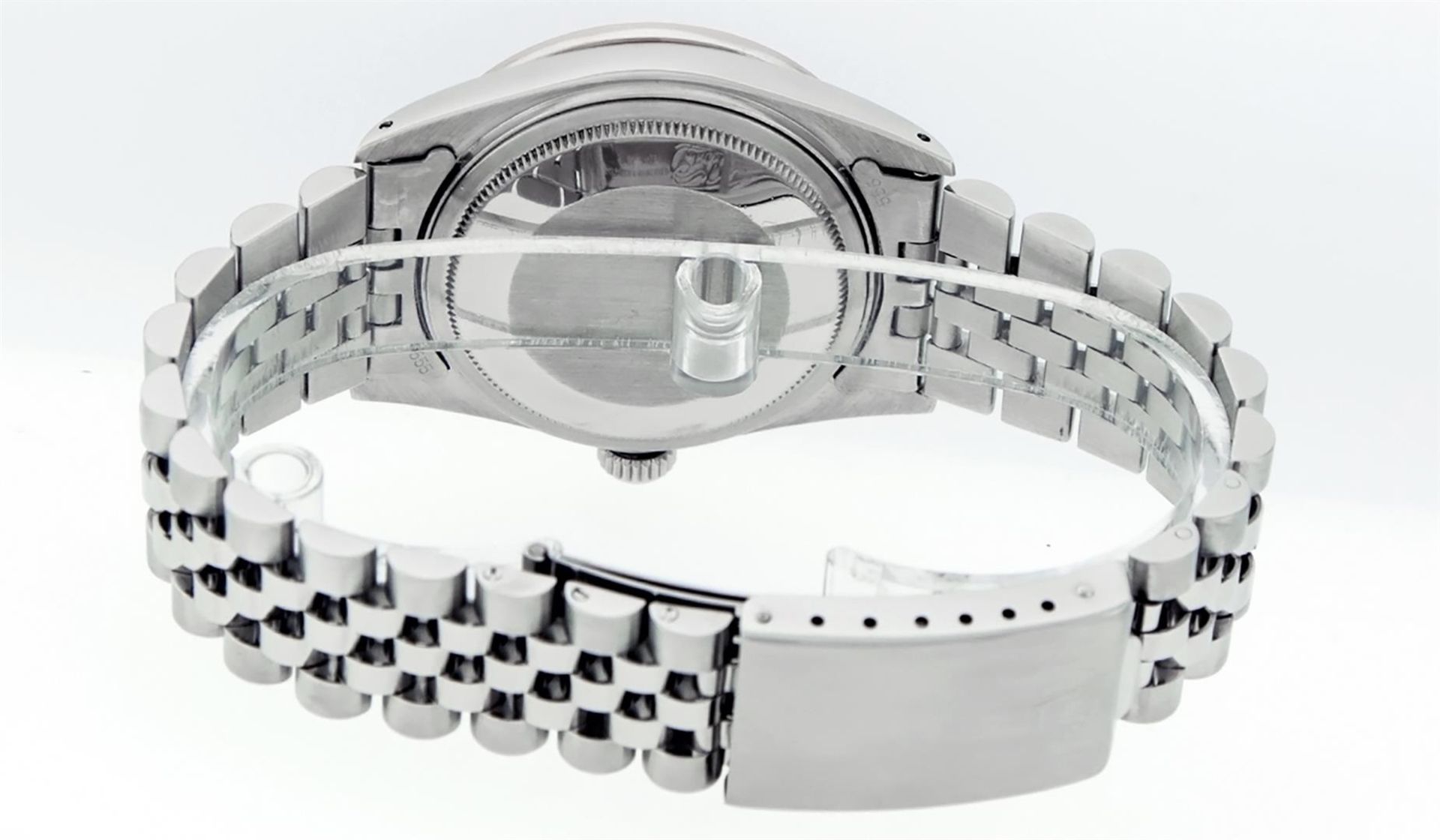 Rolex Mens Stainless Steel Diamond Lugs Black Diamond & Sapphire Datejust Wristw - Image 9 of 9