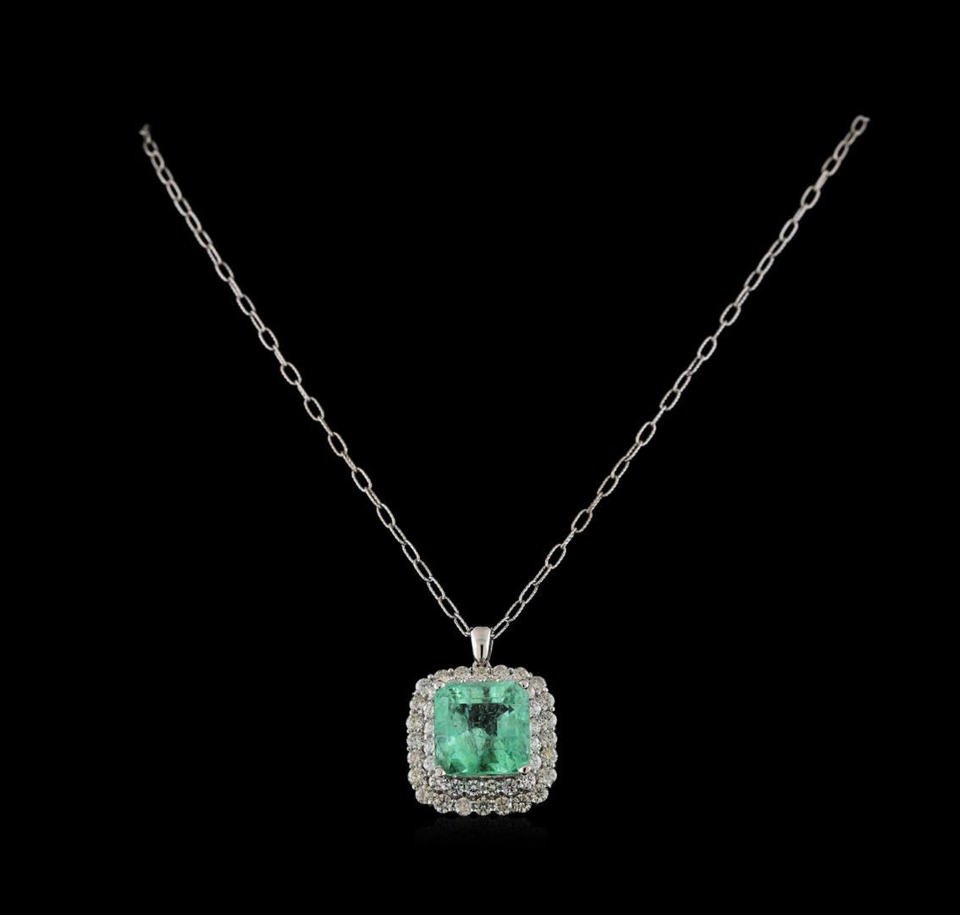 18.09 ctw Emerald and Diamond Pendant With Chain - 14KT White Gold - Image 2 of 4