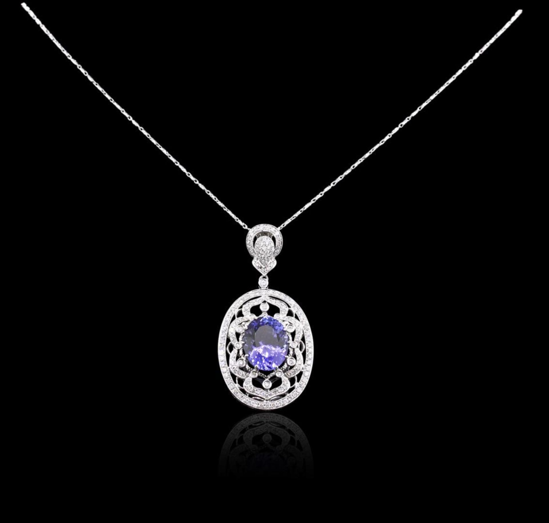 14KT White Gold 8.01 ctw Tanzanite and Diamond Pendant With Chain - Image 2 of 4
