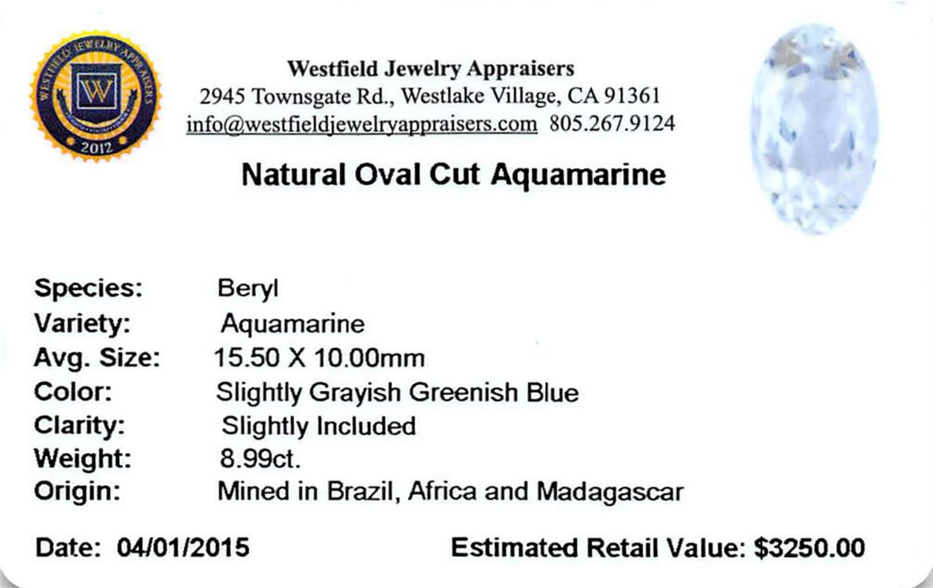 8.44 ctw Oval Aquamarine Parcel - Image 2 of 2