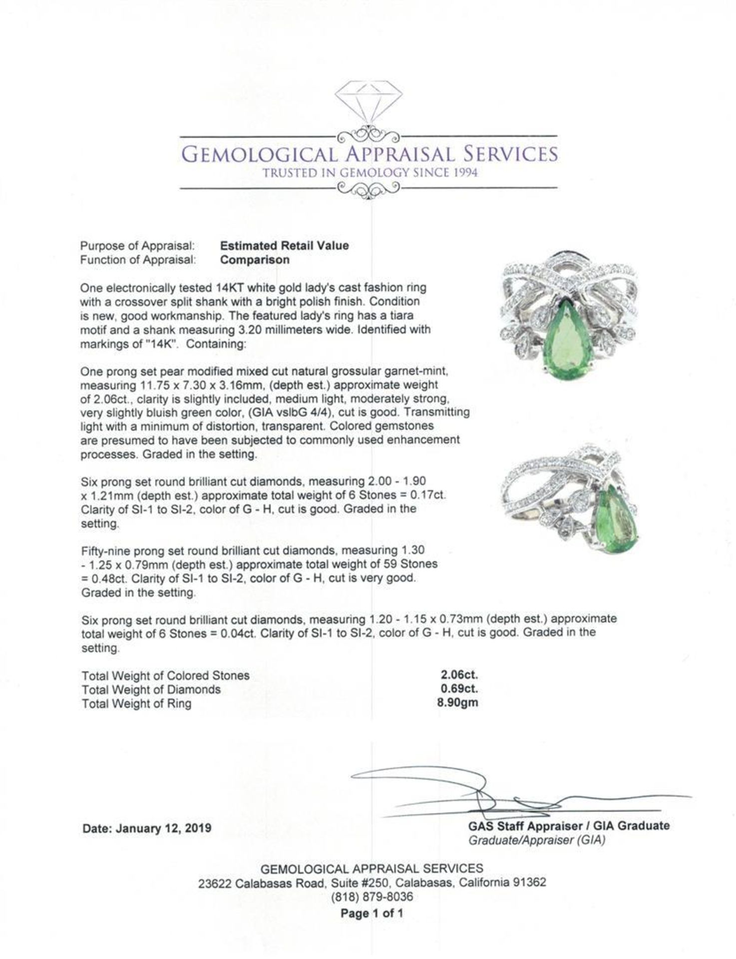 2.23 Tsavorite and Diamond Ring - 14KT White Gold - Image 4 of 4