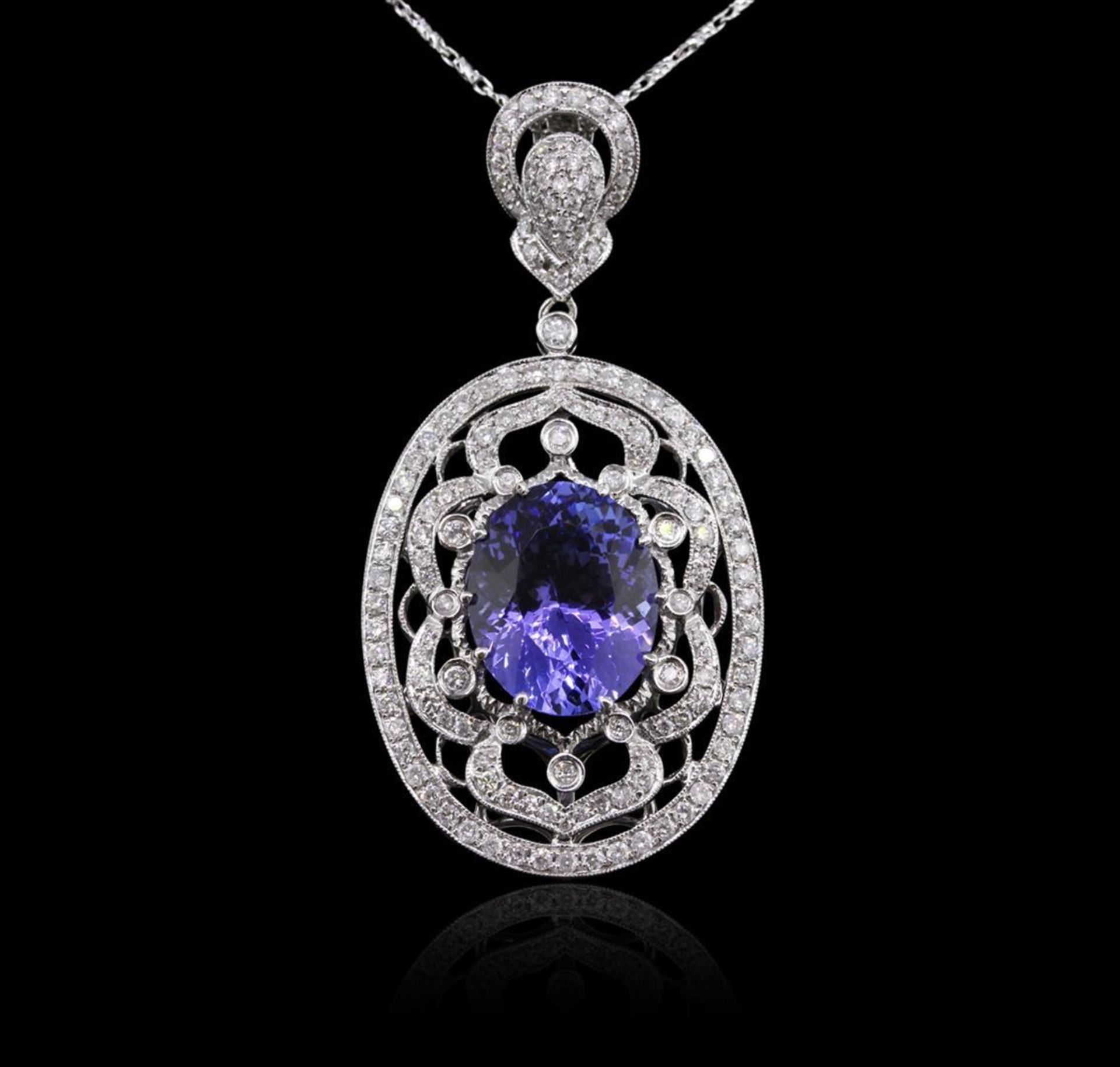 14KT White Gold 8.01 ctw Tanzanite and Diamond Pendant With Chain