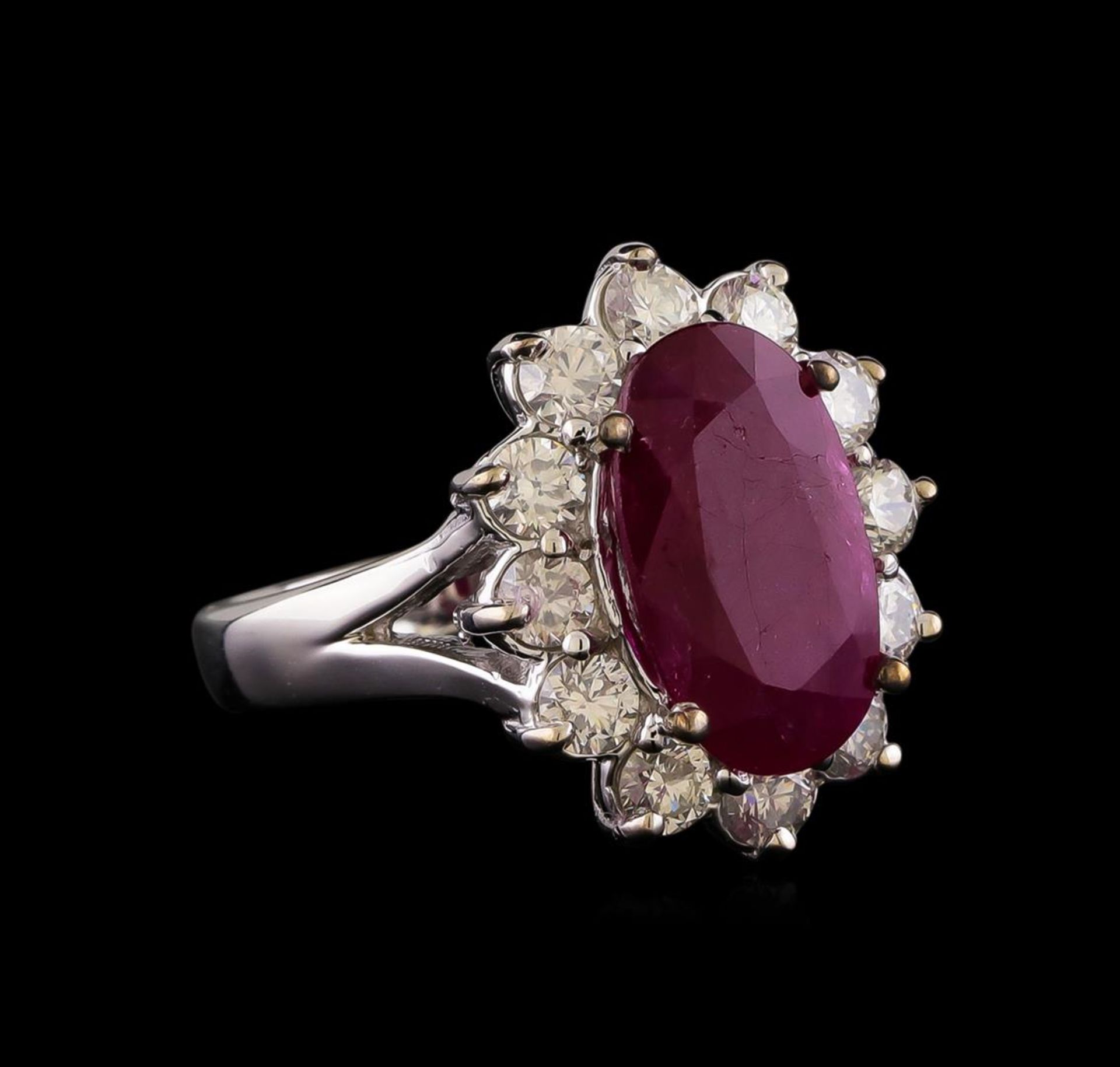 GIA Cert 4.09 ctw Ruby and Diamond Ring - 14KT White Gold