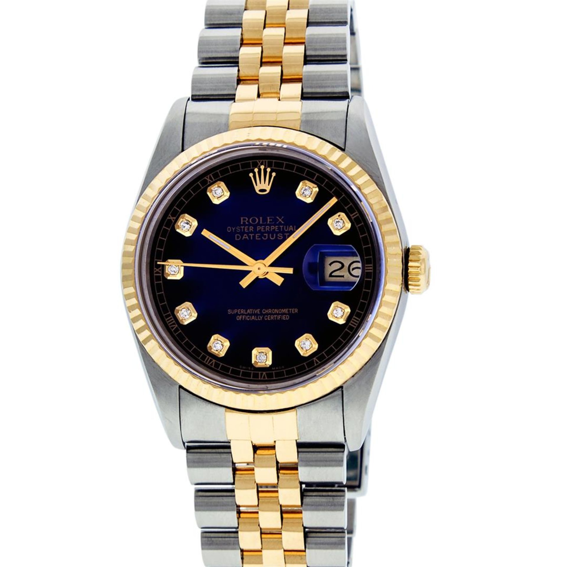 Rolex Mens 2 Tone Blue Vignette Diamond 36MM Datejust Wriswatch - Image 2 of 9
