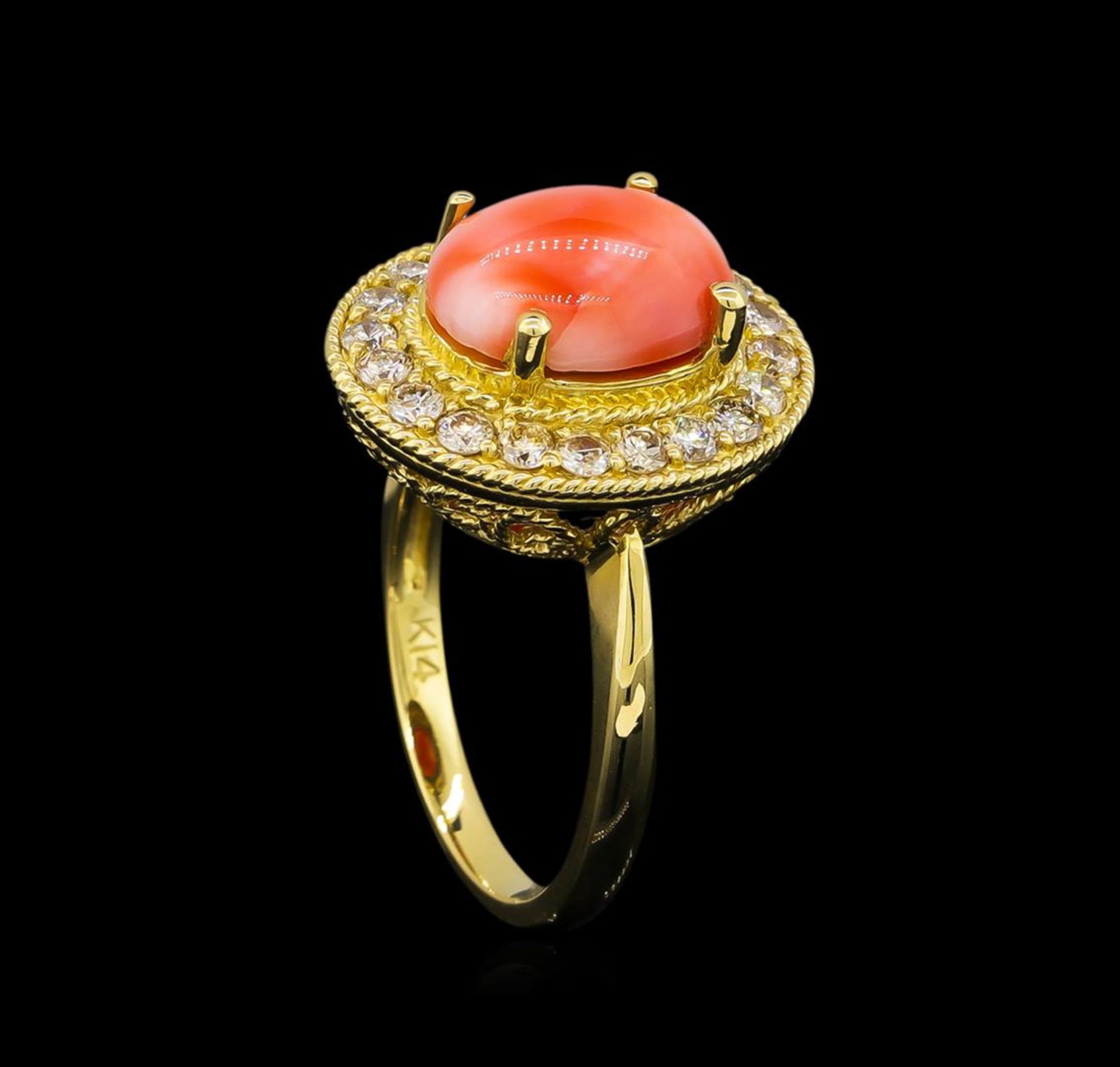 14KT Yellow Gold 3.16 ctw Coral and Diamond Ring - Image 4 of 5