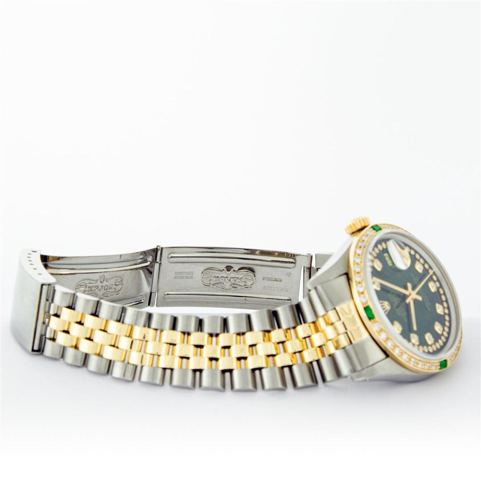 Rolex Mens 2 Tone Green String Diamond & Emerald Datejust Wristwatch - Image 9 of 9