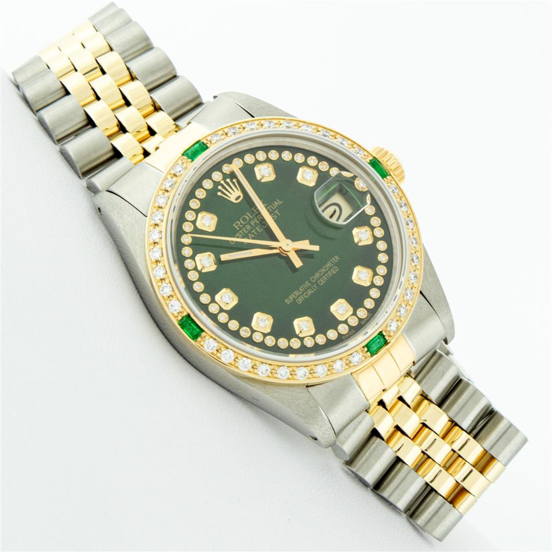Rolex Mens 2 Tone Green String Diamond & Emerald Datejust Wristwatch - Image 3 of 9