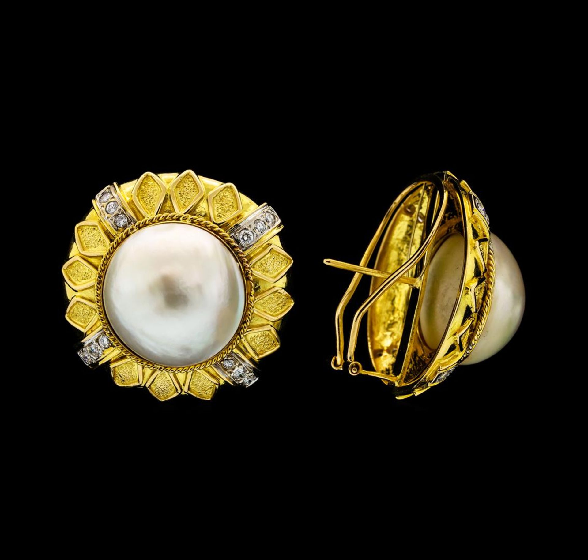 0.58 ctw Diamond and Pearl Earrings - 18KT Yellow Gold - Image 2 of 3