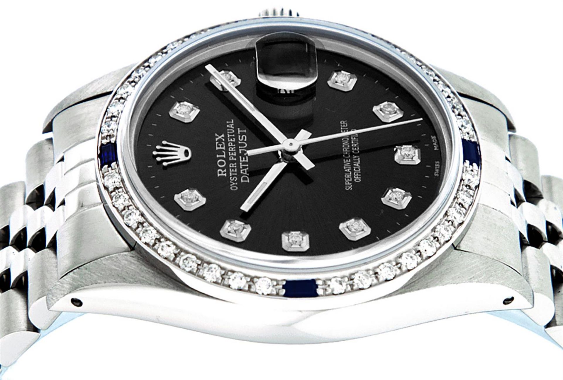 Rolex Mens Stainless Steel Black Diamond & Sapphire 36MM Datejust Wristwatch 36M - Image 2 of 9