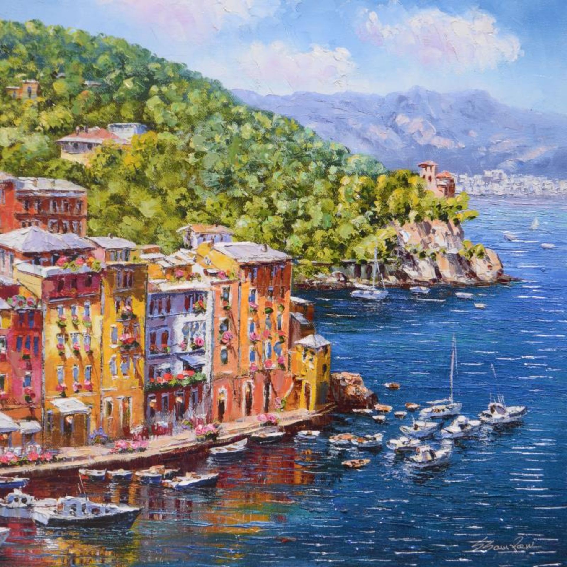 Sam Park, "Portofino" Hand Embellished Limited Edition Serigraph on Canvas, Numb - Image 2 of 2