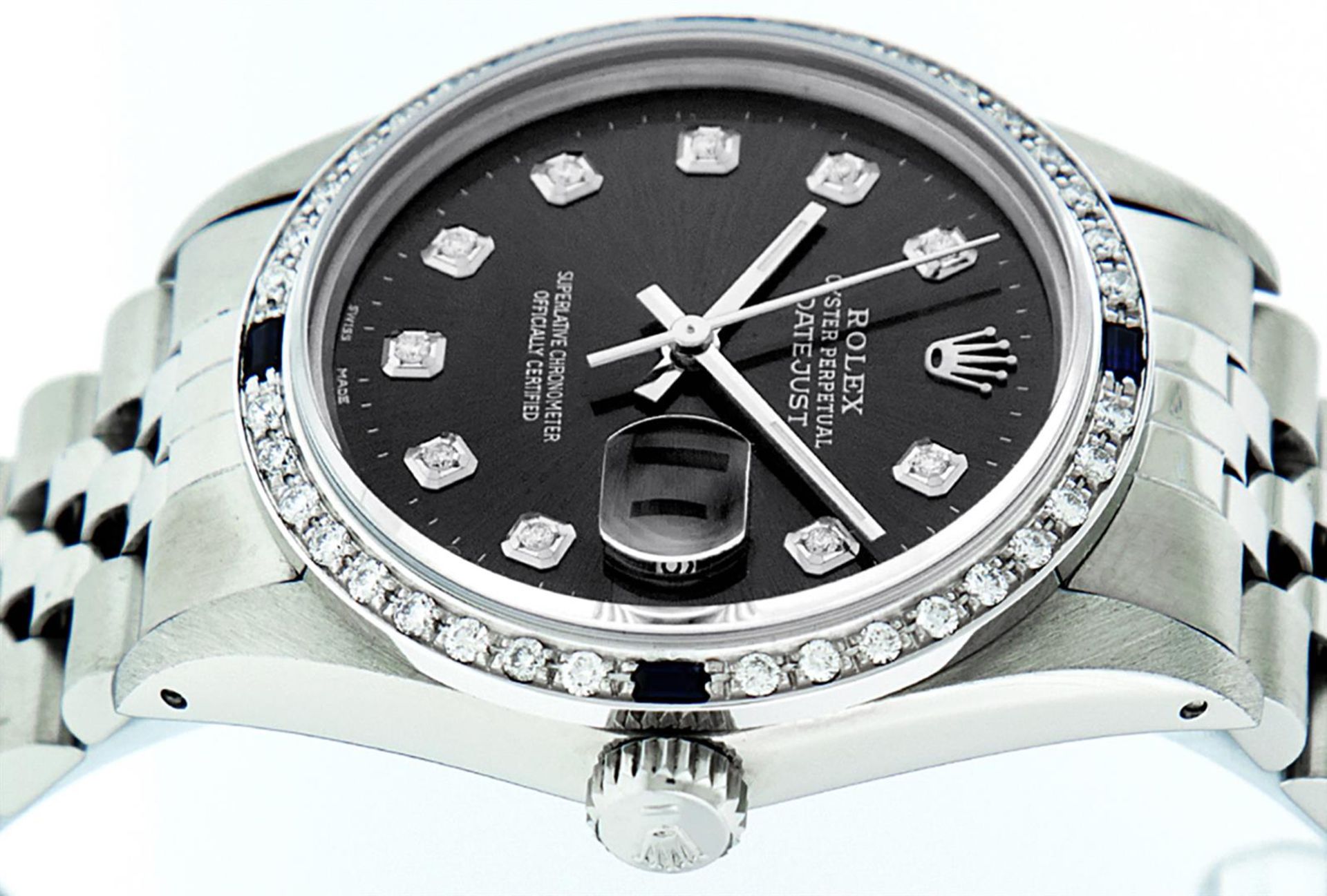 Rolex Mens Stainless Steel Black Diamond & Sapphire 36MM Datejust Wristwatch 36M - Image 3 of 9