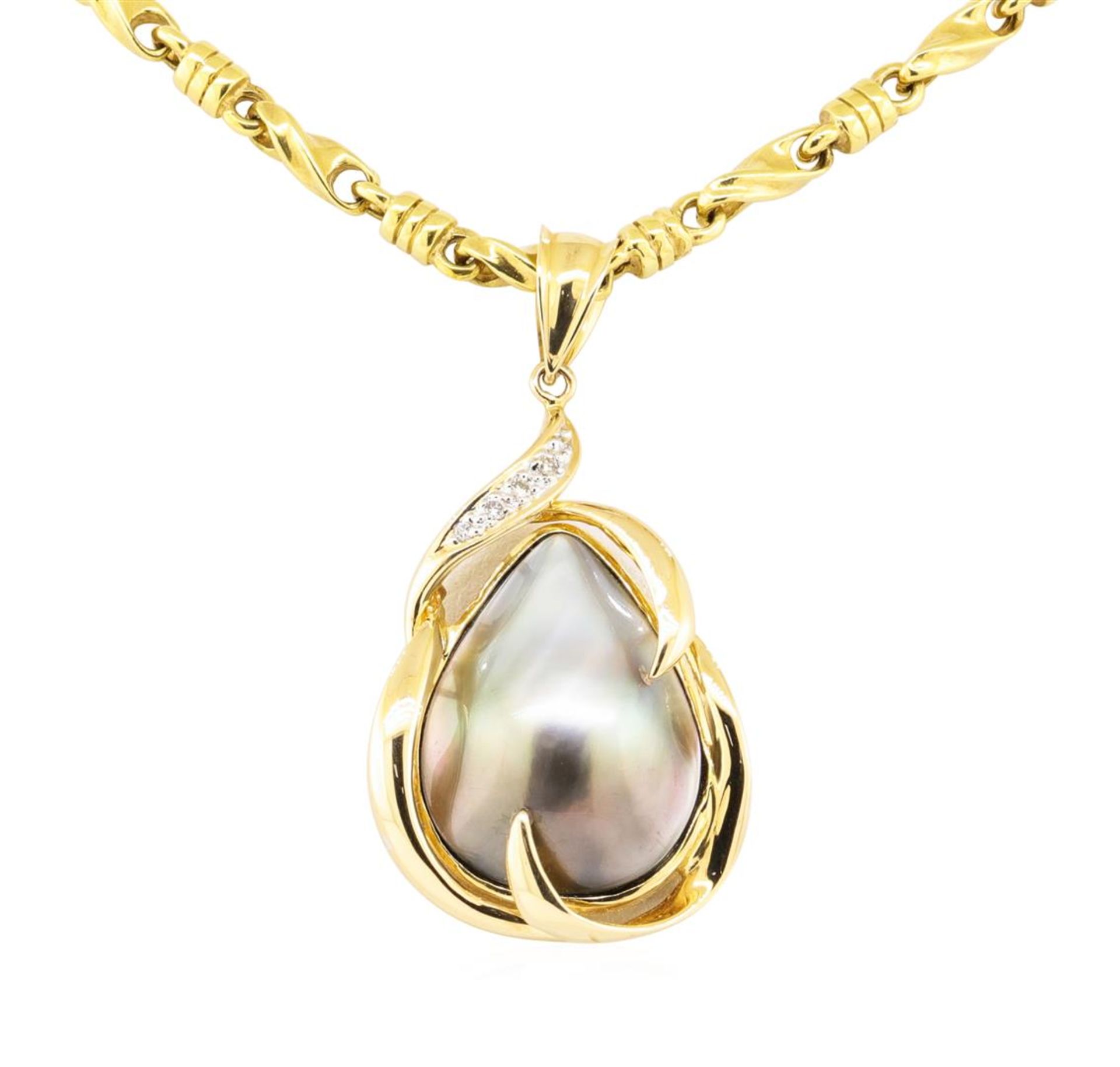 0.04 ctw Diamond and Pearl Pendant & Chain - 14KT Yellow Gold - Image 2 of 3