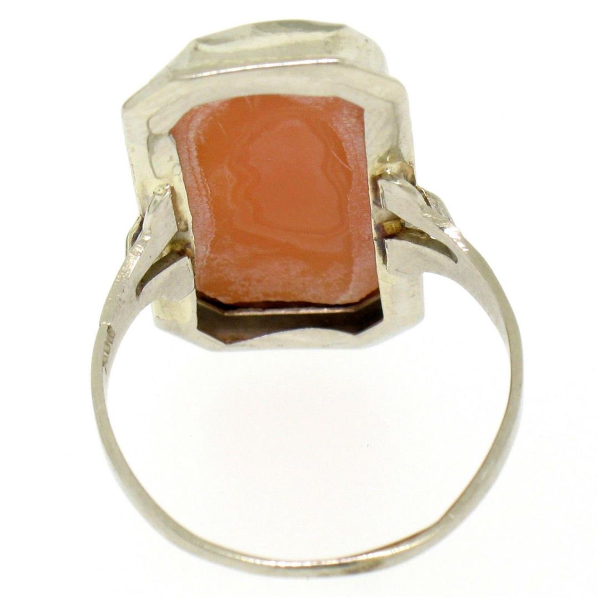 Antique 14kt White Gold Bezel Set Rectangular Carved Shell Cameo Ring - Image 8 of 8