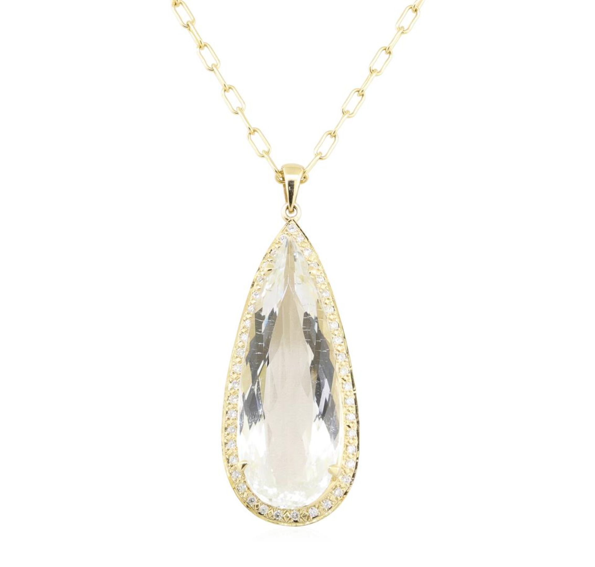 30.51ct Aquamarine and Diamond Pendant With Chain - 14KT Yellow Gold - Image 2 of 3