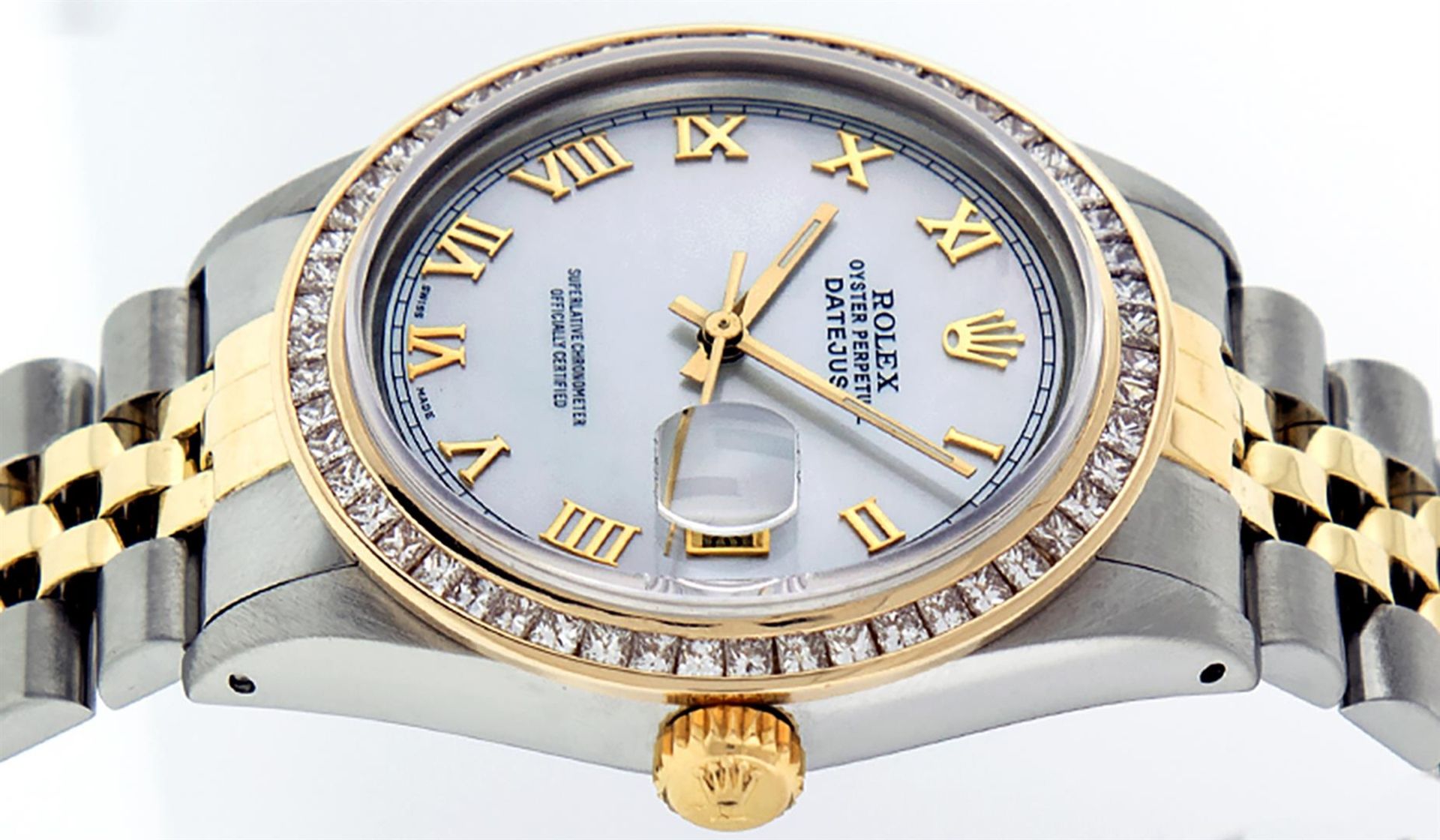 Rolex Mens 2 Tone MOP Princess Cut Datejust Wristwatch With Rolex Box Oyster Per - Image 9 of 9