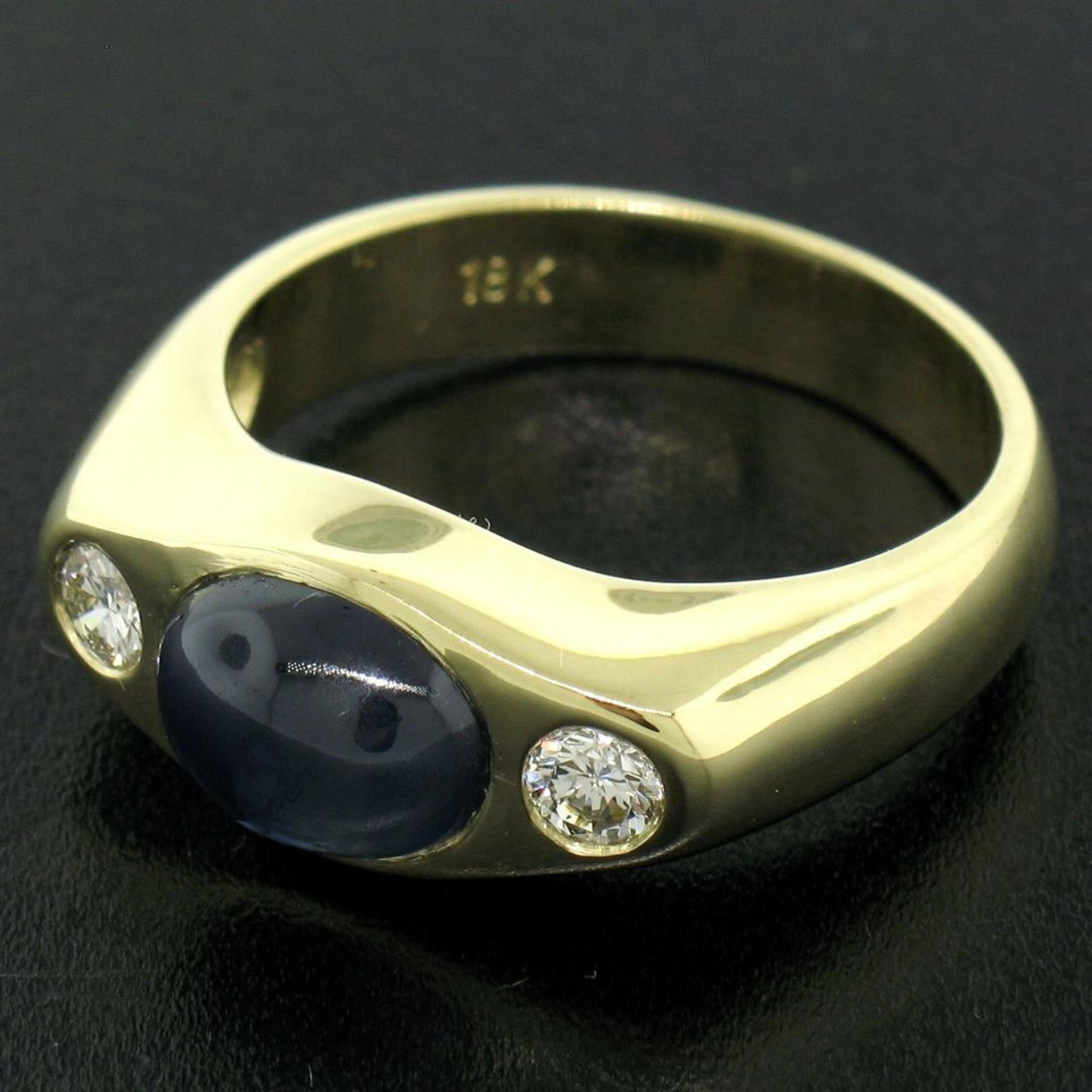 Men's Vintage 18K Yellow Gold 2.90 ctw Cabochon Sapphire & Diamond Band Ring Sz - Image 2 of 8