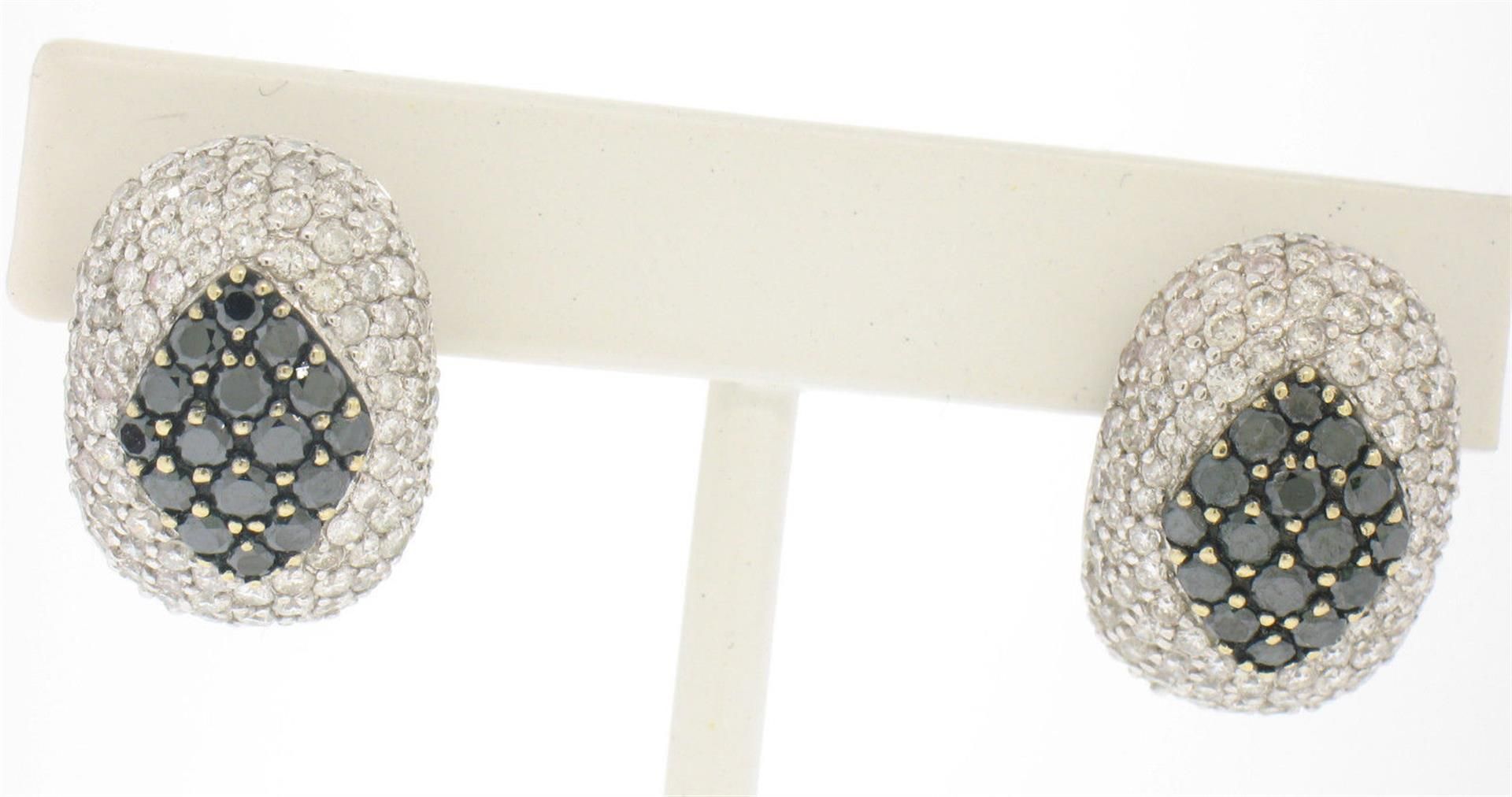 18k Solid White Gold 3.60 ctw White & Black Diamond Drenched Dome Button Earring - Image 2 of 7