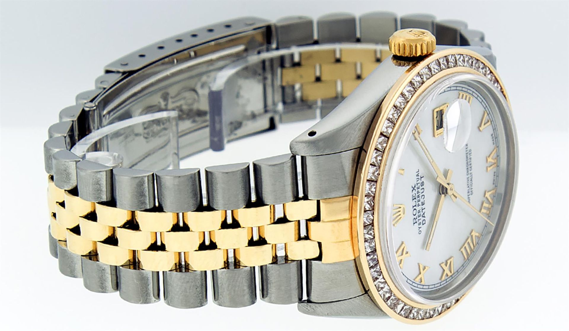 Rolex Mens 2 Tone MOP Princess Cut Datejust Wristwatch With Rolex Box Oyster Per - Image 7 of 9