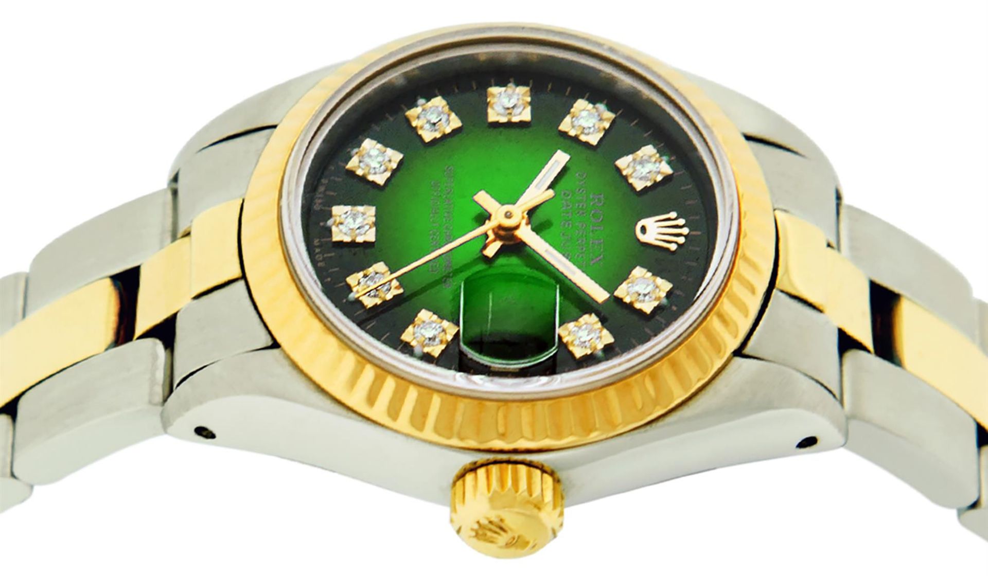 Rolex Ladies 2 Tone Green Vignette Diamond 26MM Datejust Wristwatch - Image 3 of 9