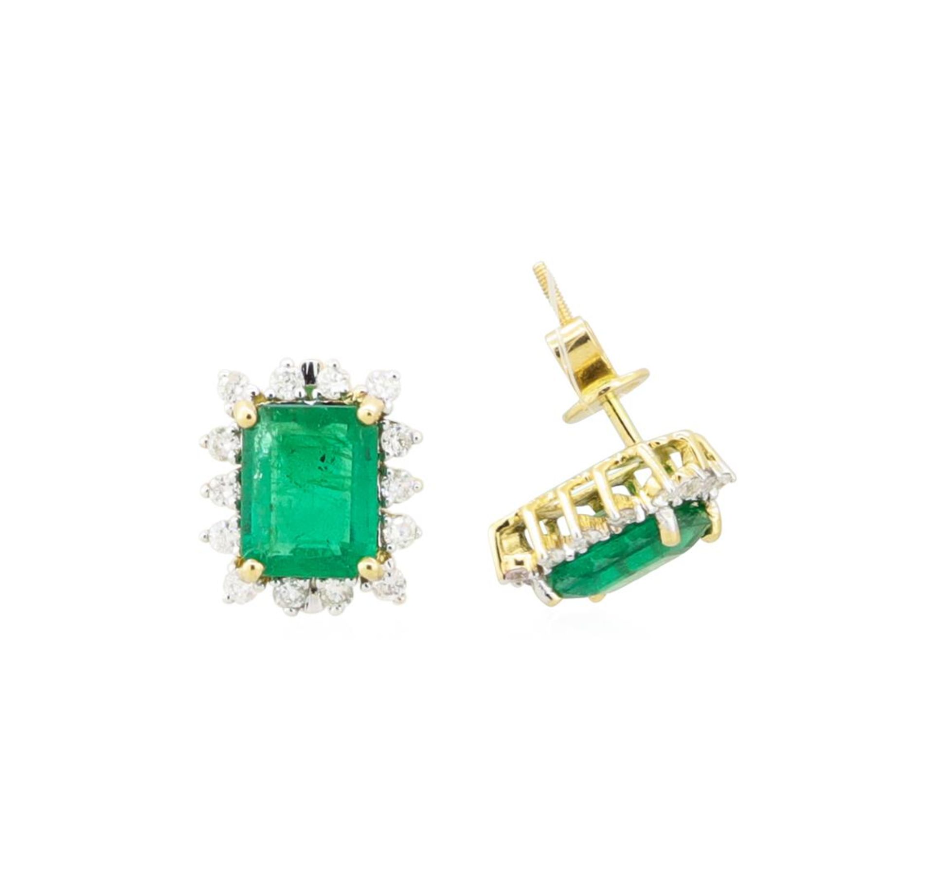4.18ctw Emerald and Diamond Earrings - 18KT Yellow Gold - Image 2 of 2