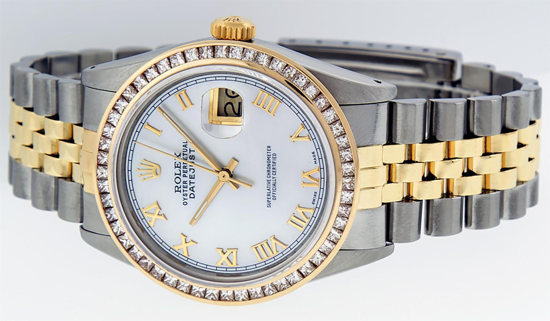 Rolex Mens 2 Tone MOP Princess Cut Datejust Wristwatch With Rolex Box Oyster Per - Image 3 of 9