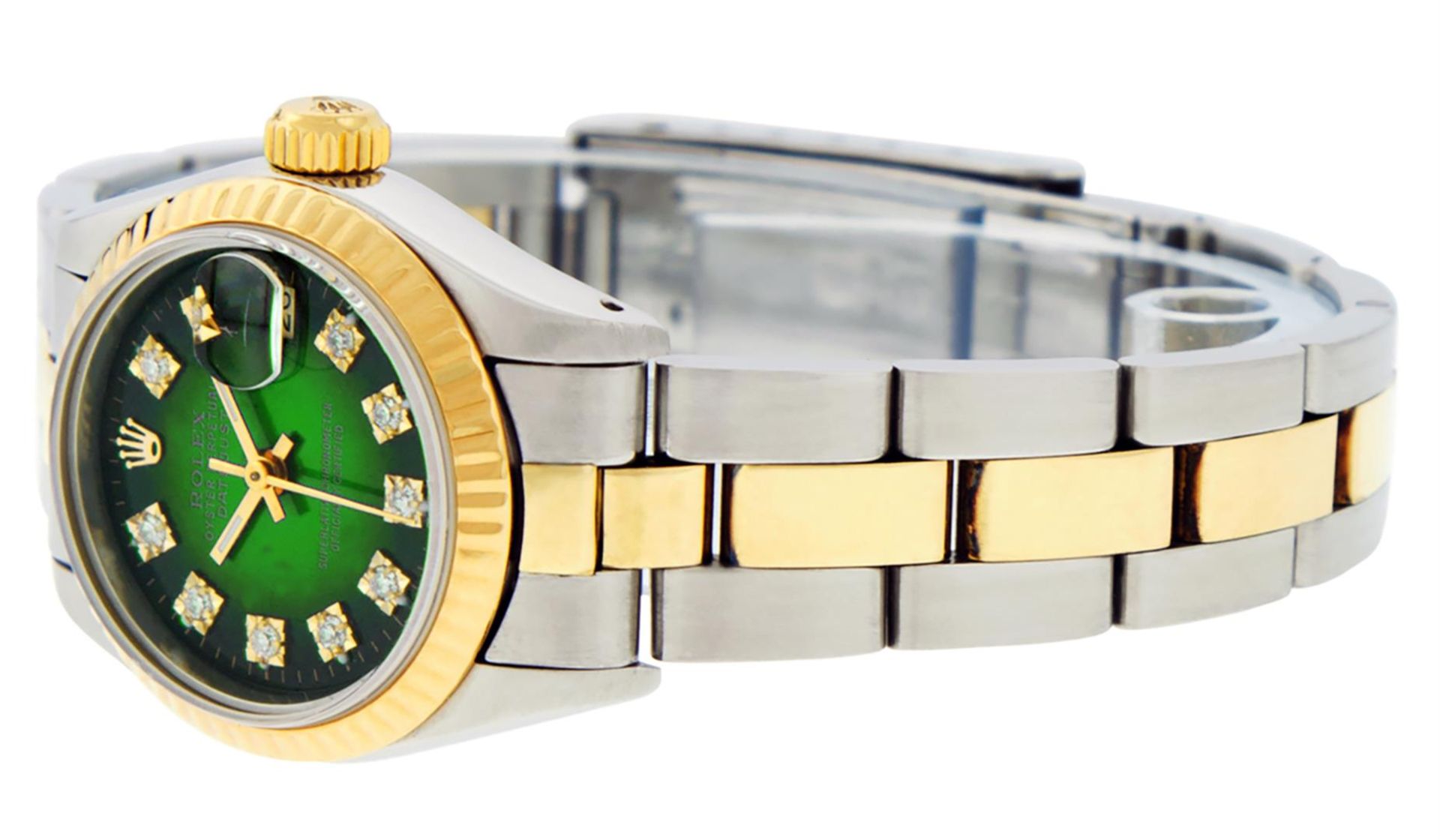 Rolex Ladies 2 Tone Green Vignette Diamond 26MM Datejust Wristwatch - Image 8 of 9