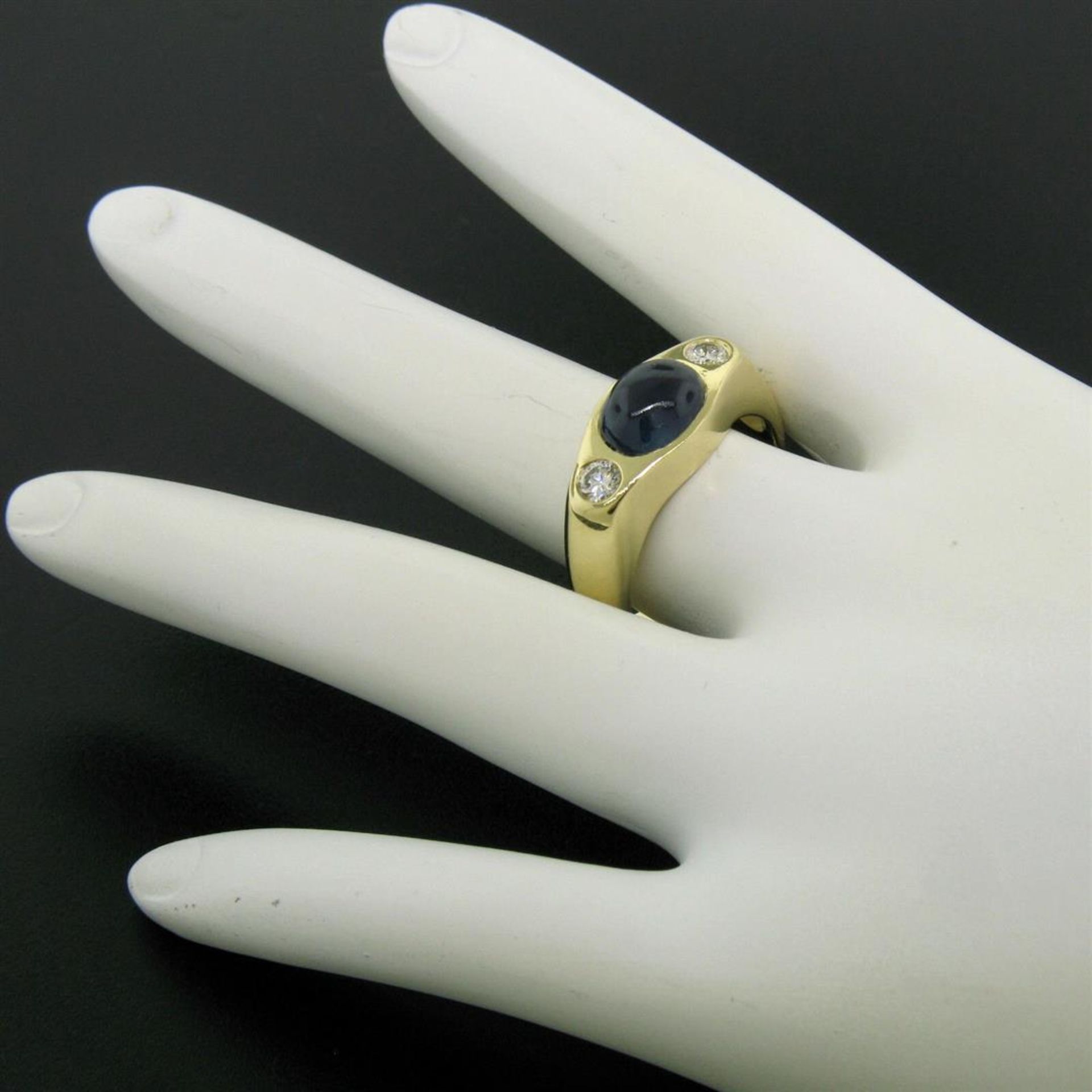 Men's Vintage 18K Yellow Gold 2.90 ctw Cabochon Sapphire & Diamond Band Ring Sz - Image 3 of 8