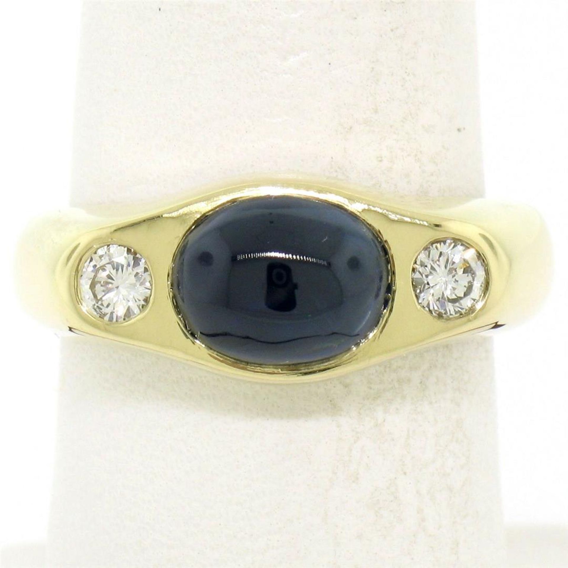 Men's Vintage 18K Yellow Gold 2.90 ctw Cabochon Sapphire & Diamond Band Ring Sz - Image 4 of 8