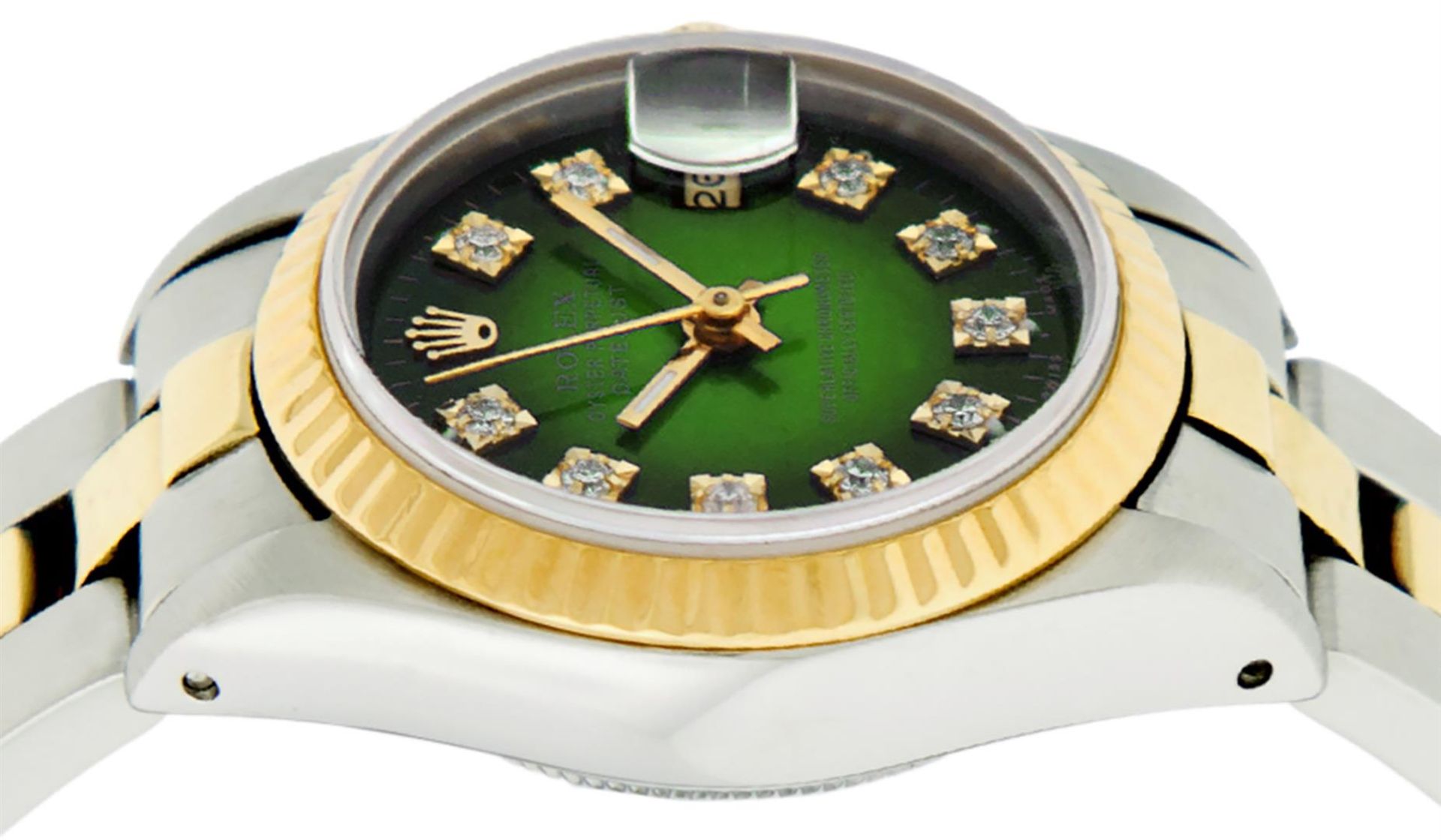 Rolex Ladies 2 Tone Green Vignette Diamond 26MM Datejust Wristwatch - Image 4 of 9
