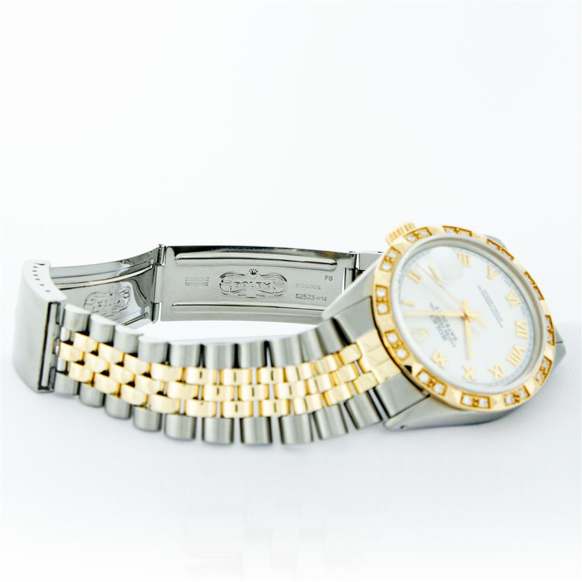 Rolex Mens 2 Tone MOP Roman Pyramid Diamond Bezel Datejust Wristwatch - Image 9 of 9