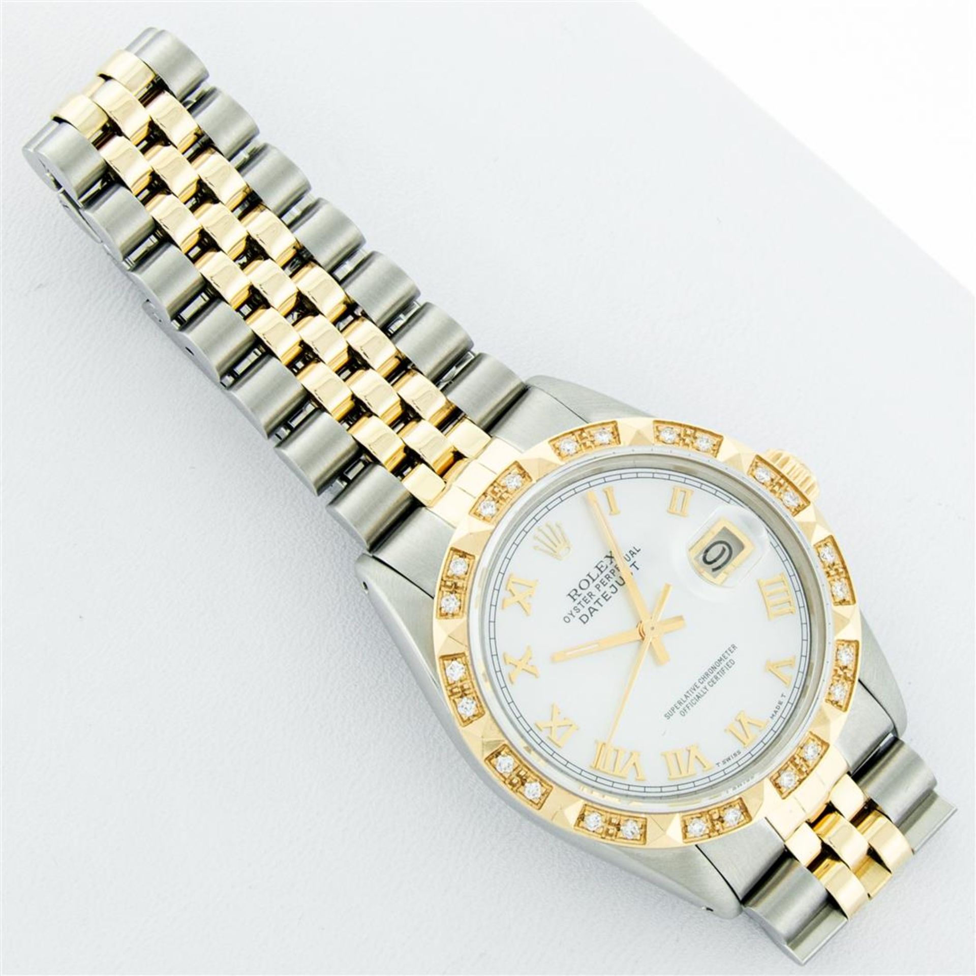 Rolex Mens 2 Tone MOP Roman Pyramid Diamond Bezel Datejust Wristwatch - Image 7 of 9