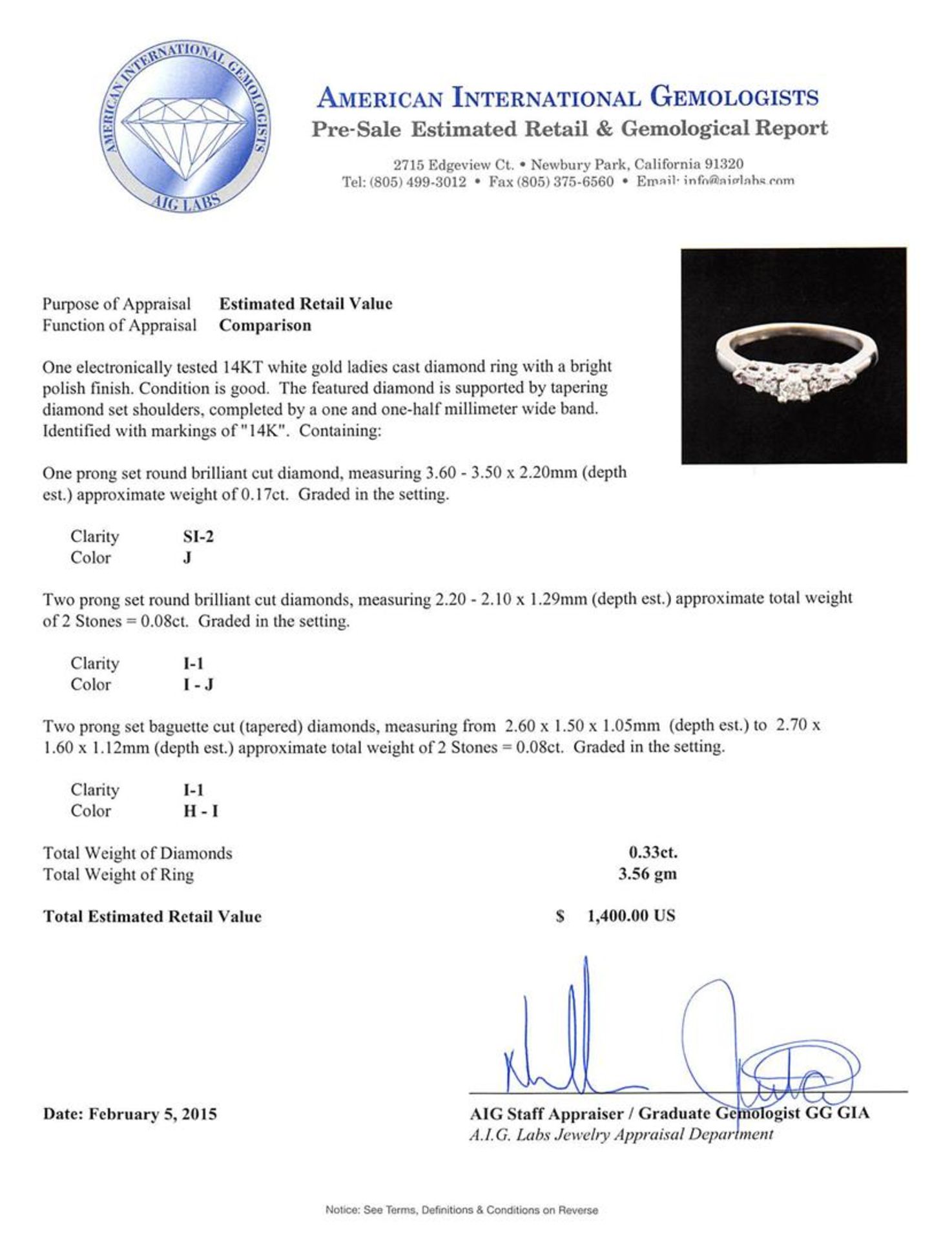 14KT White Gold 0.33ctw Diamond Ring - Image 3 of 3