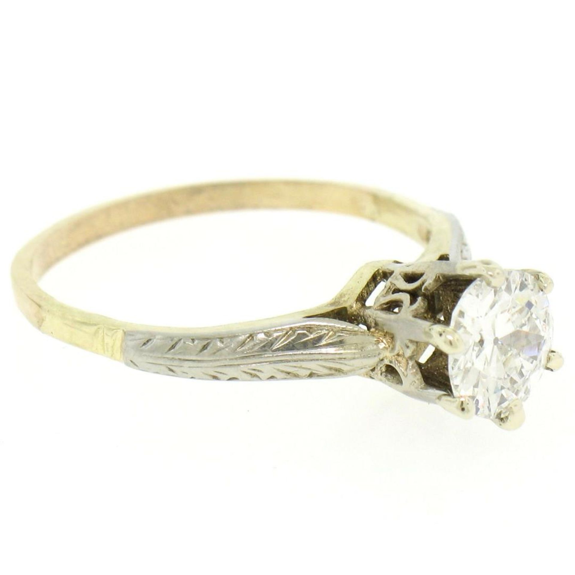 Etched 14k TT Gold .80 ct European Cut Diamond Solitaire Engagement Ring - Image 7 of 7