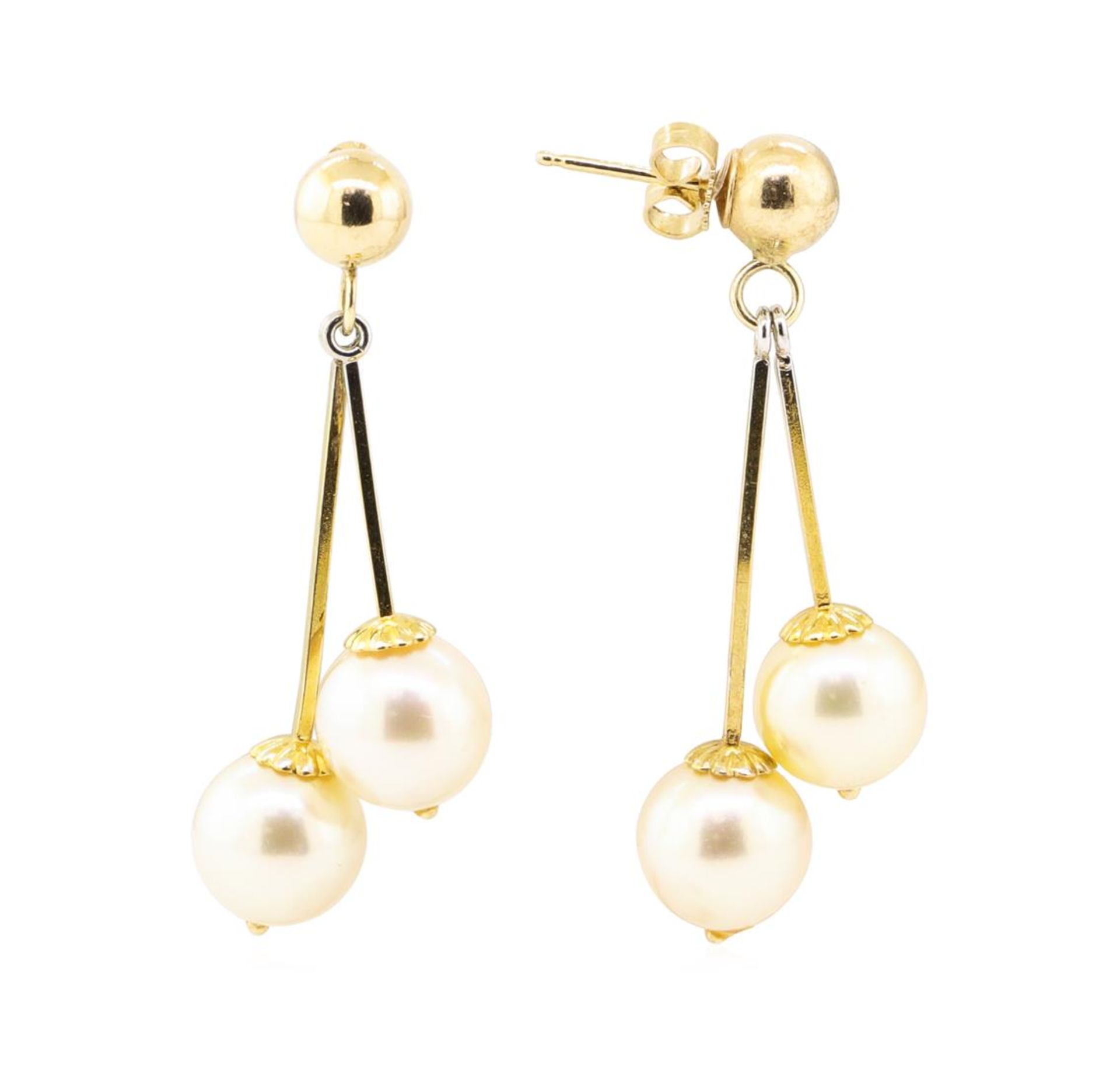 Pearl Double Dangle Earrings - 14KT Yellow Gold - Image 2 of 2