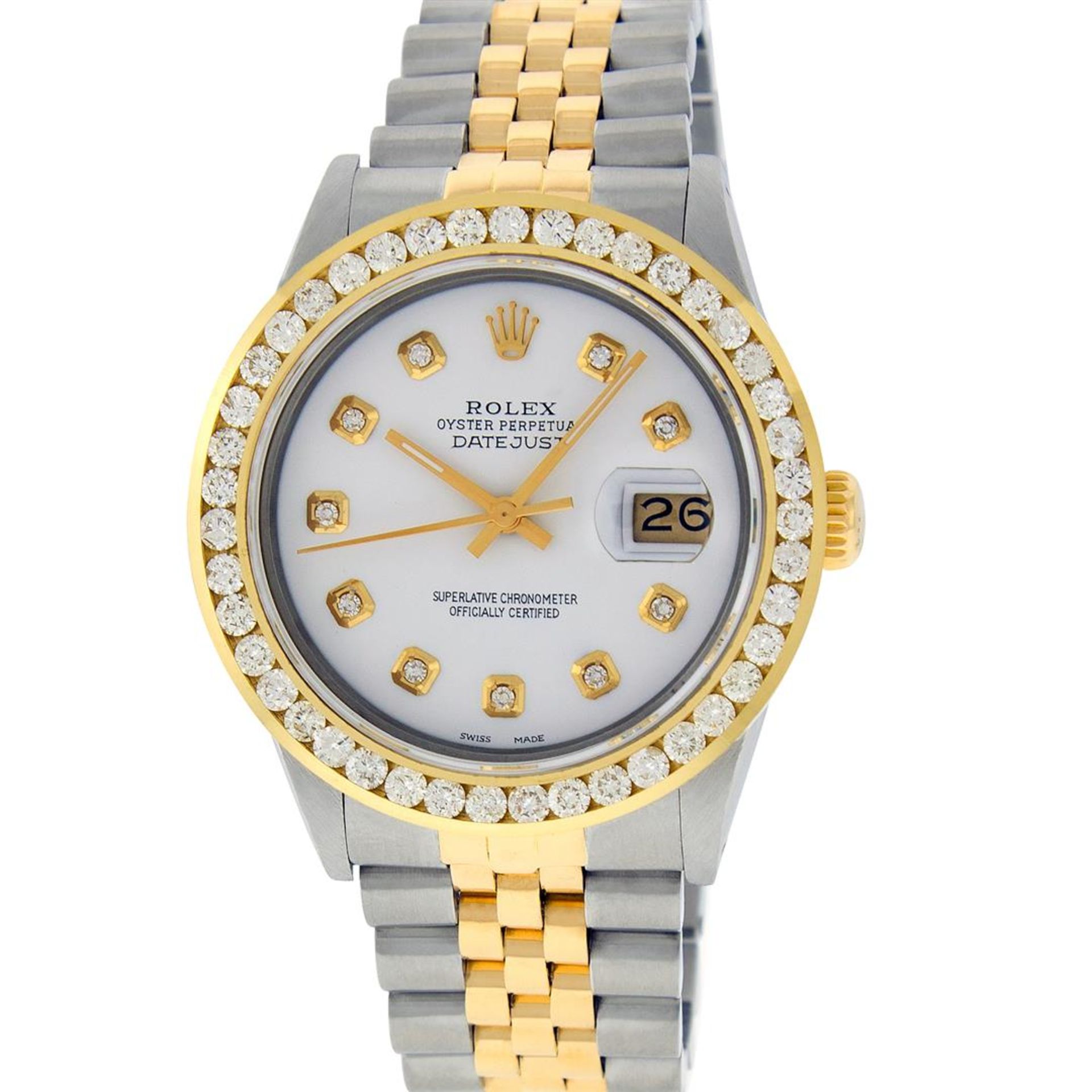 Rolex Mens 2 Tone White Diamond 3ctw Channel Set Datejust Wriswatch - Image 3 of 9