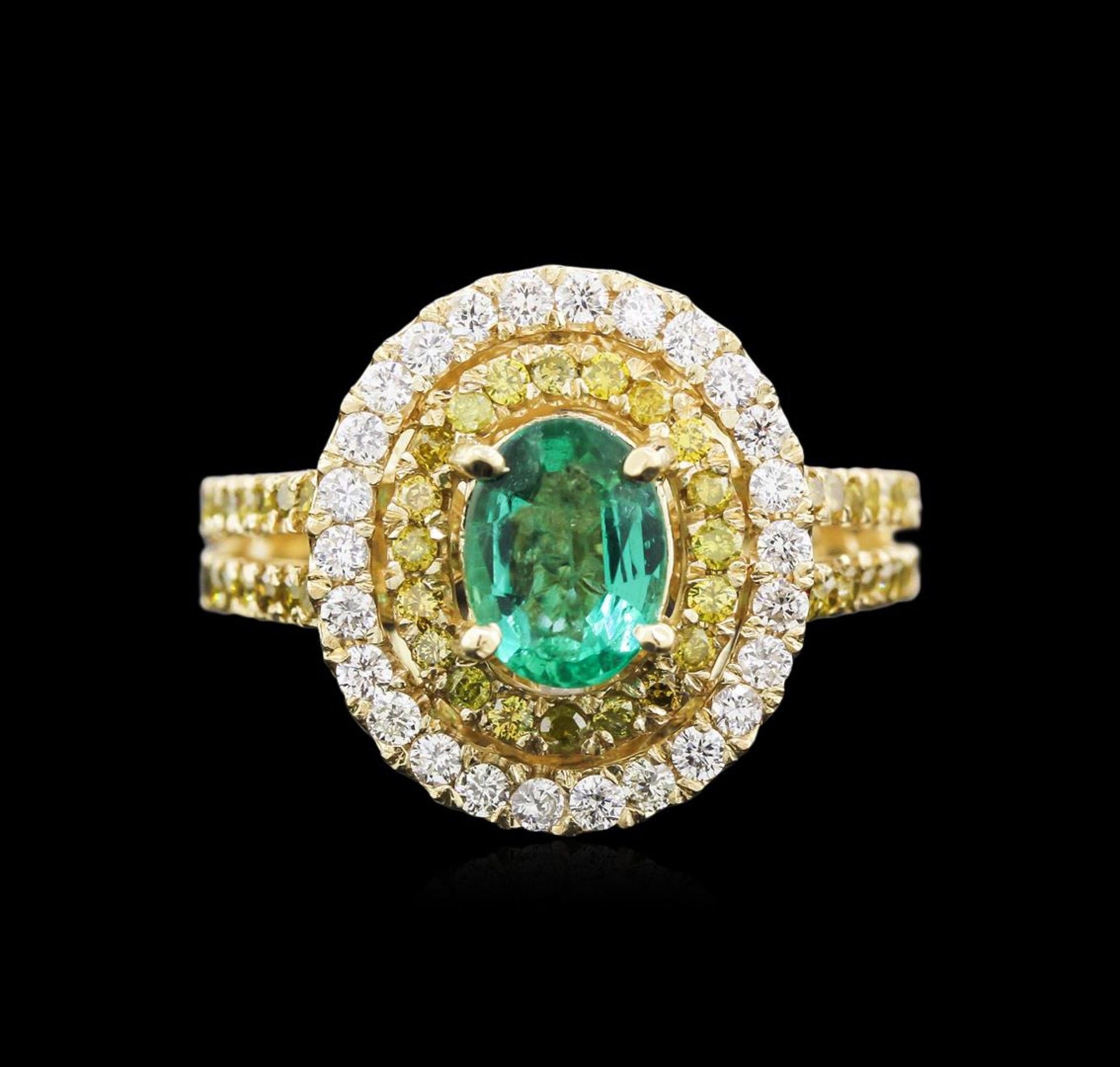 0.88 ctw Emerald and Diamond Ring - 14KT Yellow Gold - Image 2 of 3