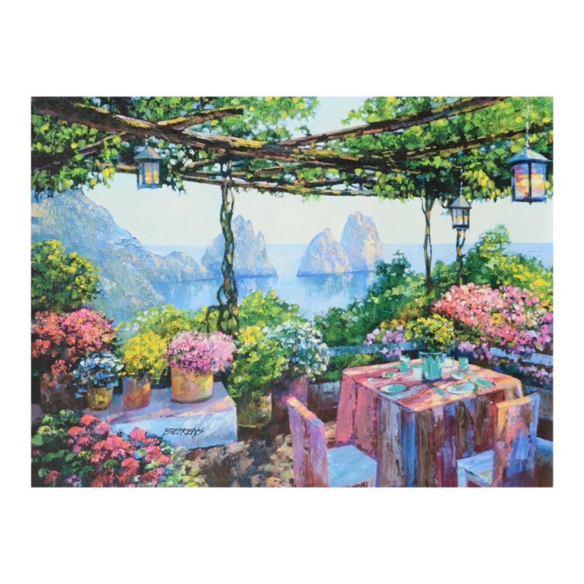 Howard Behrens (1933-2014), "Table For Two, Capri" Limited Edition on Canvas, Nu
