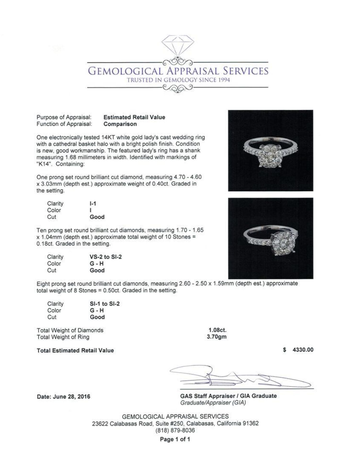 1.08 ctw Diamond Ring - 14KT White Gold - Image 5 of 5