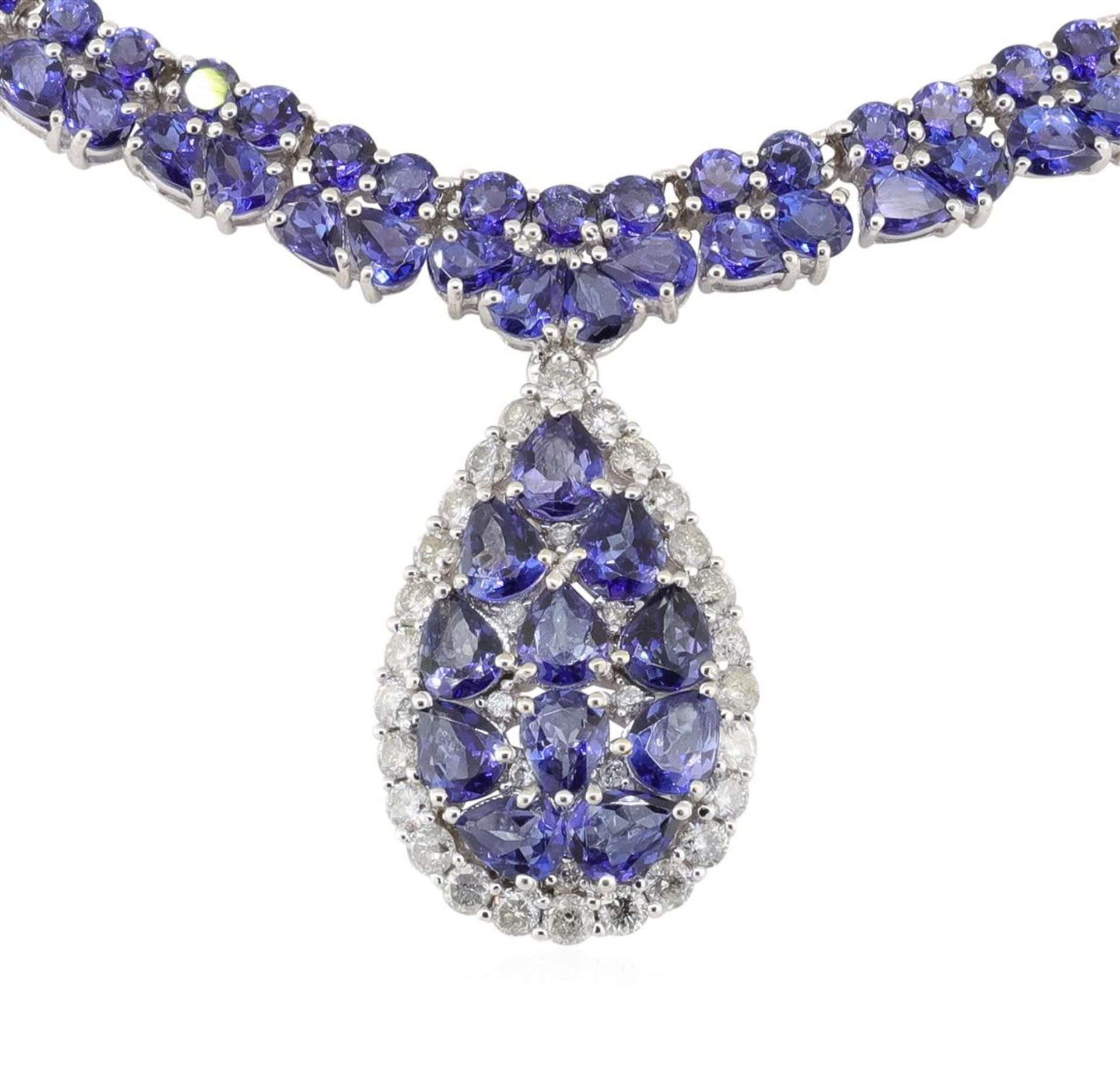 34.55ctw Tanzanite and Diamond Necklace - 14KT White Gold - Image 2 of 2