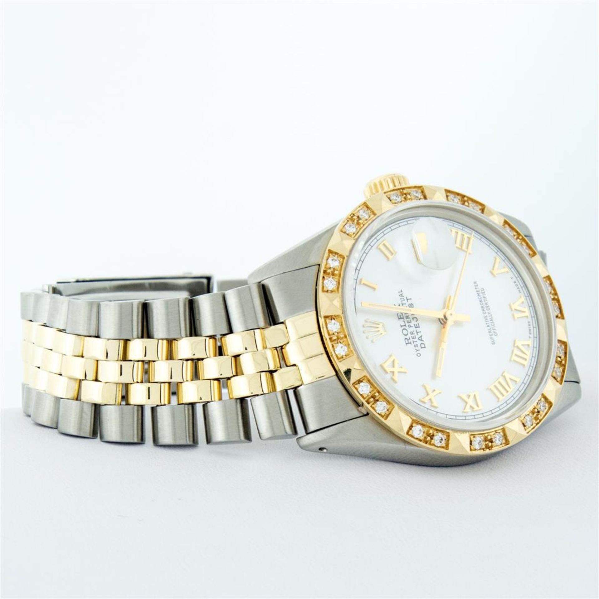 Rolex Mens 2 Tone MOP Roman Pyramid Diamond Bezel Datejust Wristwatch - Image 4 of 9