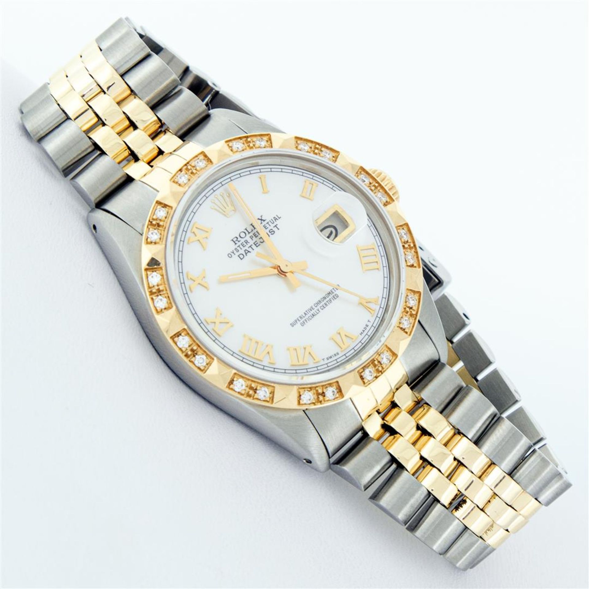 Rolex Mens 2 Tone MOP Roman Pyramid Diamond Bezel Datejust Wristwatch - Image 3 of 9