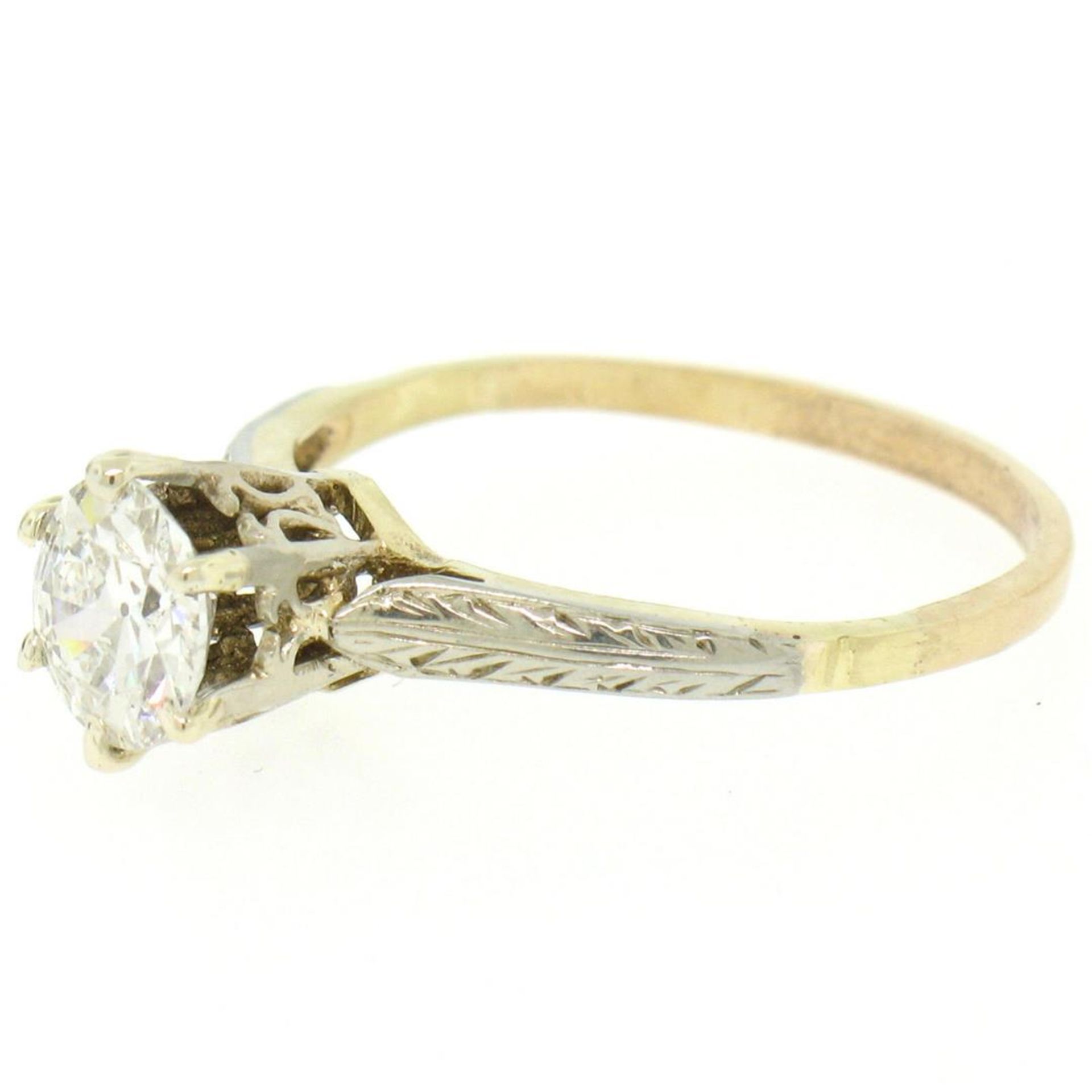 Etched 14k TT Gold .80 ct European Cut Diamond Solitaire Engagement Ring - Image 5 of 7