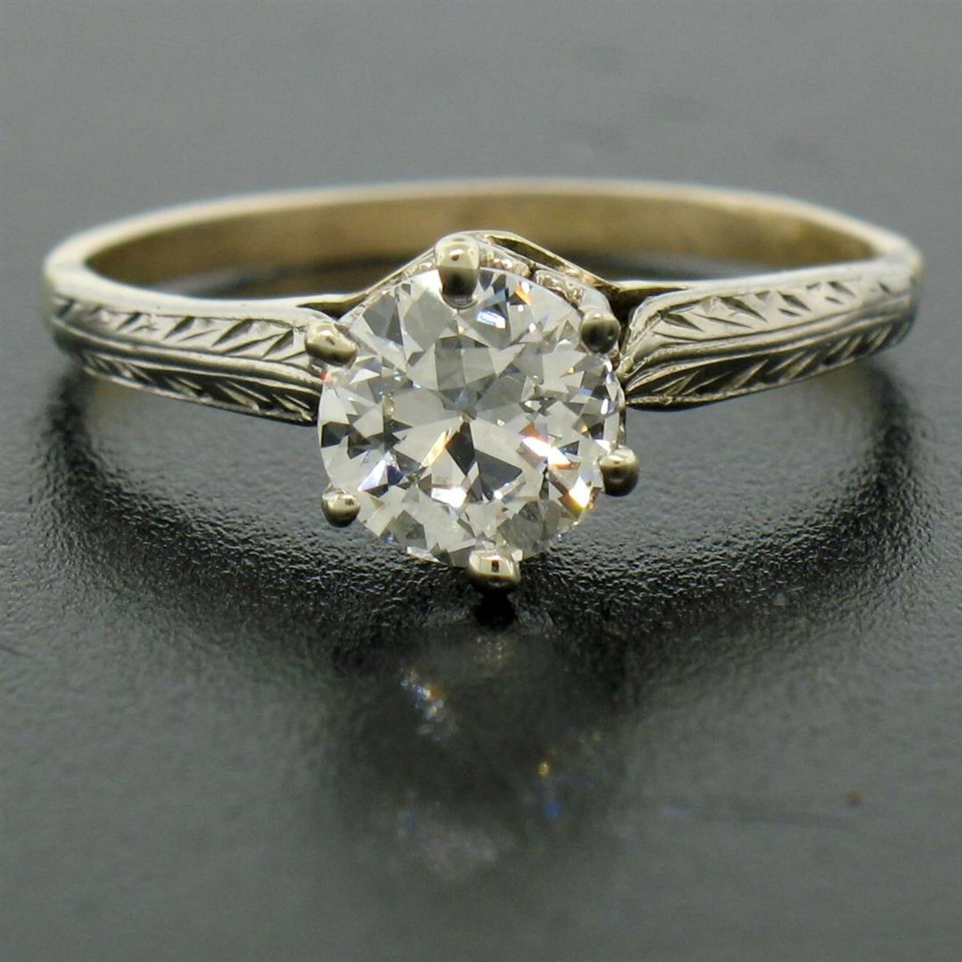 Etched 14k TT Gold .80 ct European Cut Diamond Solitaire Engagement Ring - Image 2 of 7