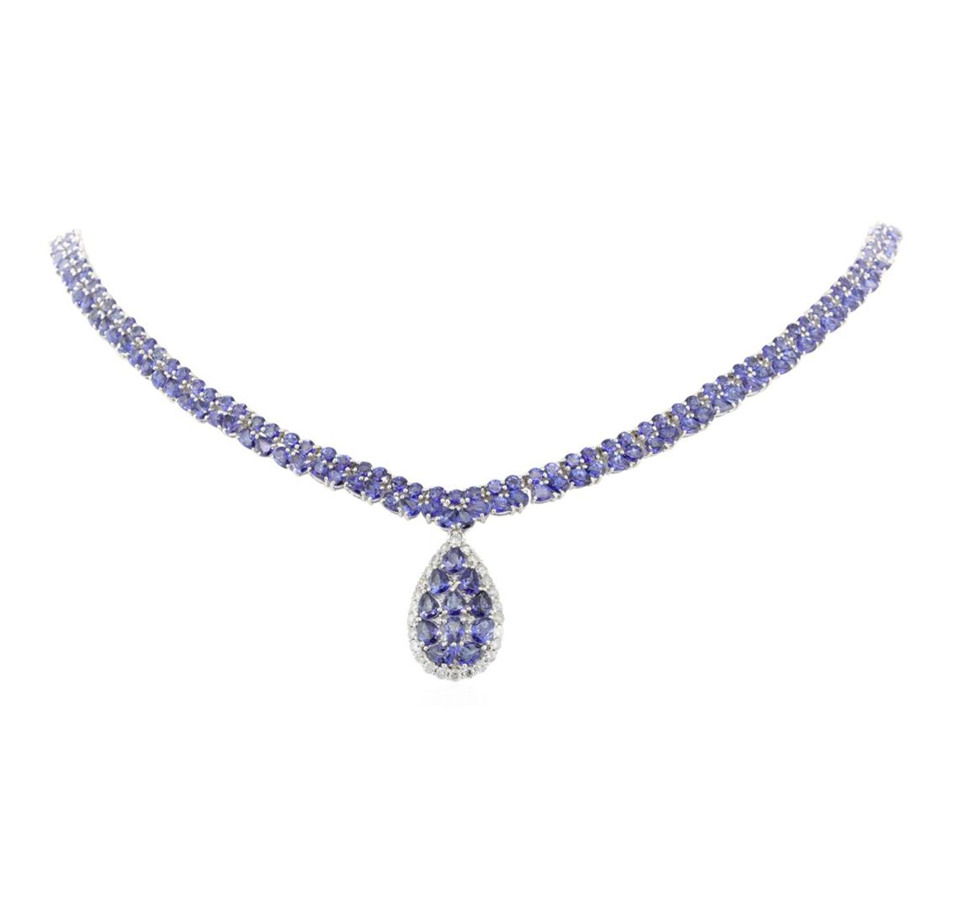 34.55ctw Tanzanite and Diamond Necklace - 14KT White Gold