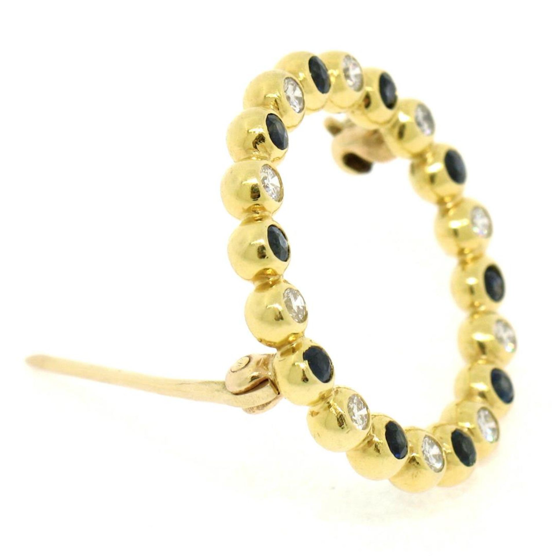 18k Yellow Gold .70ctw Bezel Round Sapphire & Diamond Circle of Life Pin Brooch - Image 3 of 9